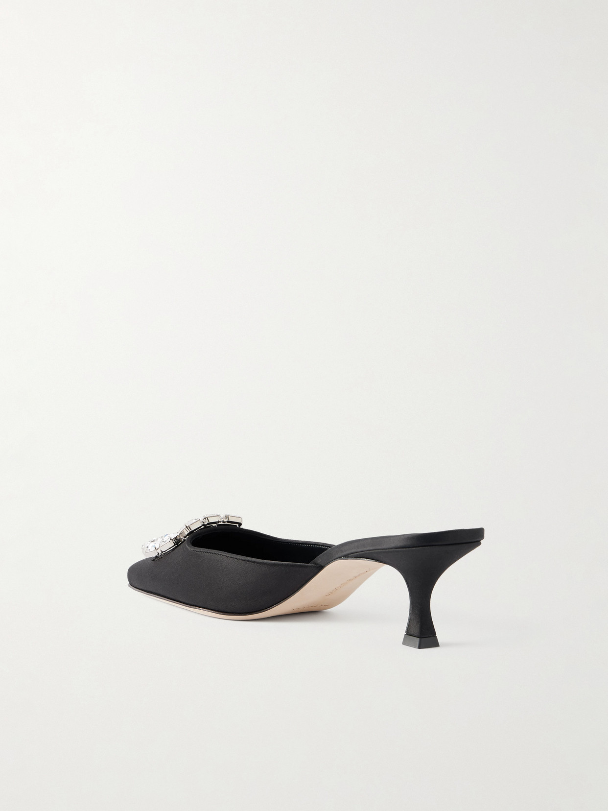 Manolo Blahnik Mayjou 50 Crystal-embellished Satin Mules In Black
