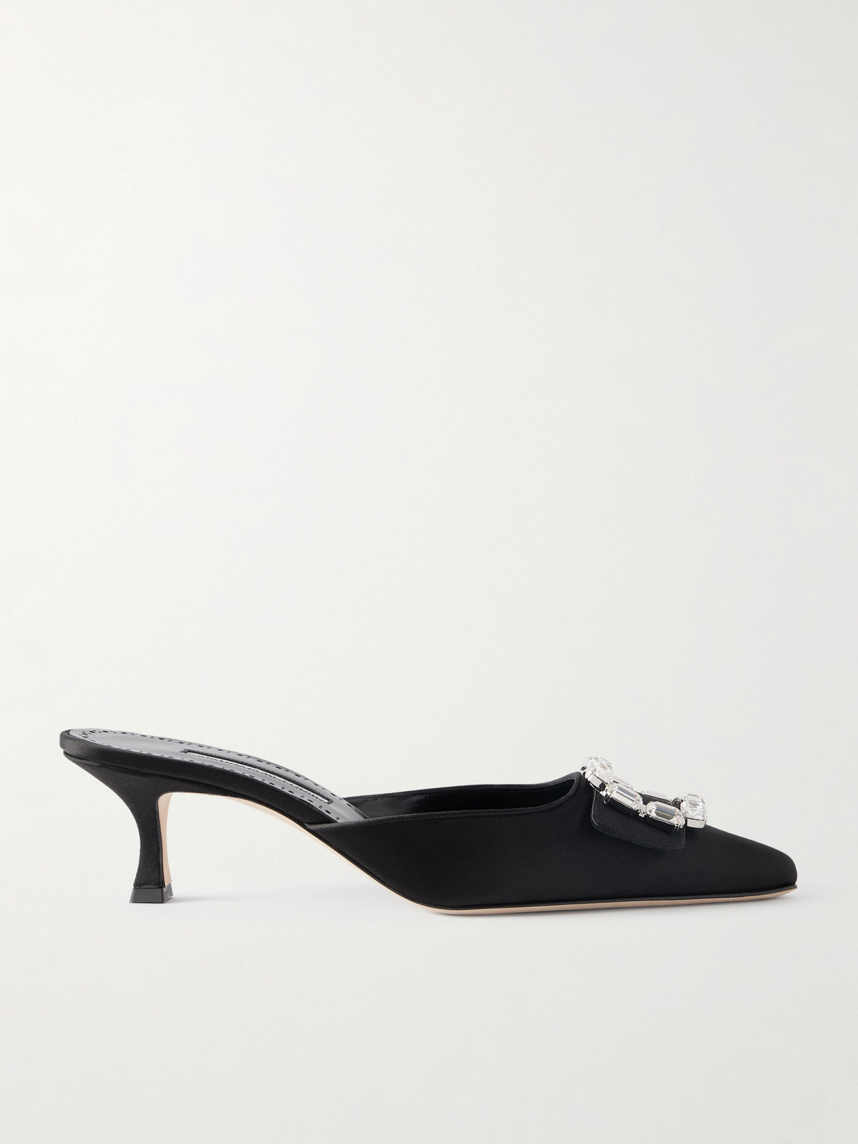 Manolo Blahnik Mayjou 50 Crystal-embellished Satin Mules In Black