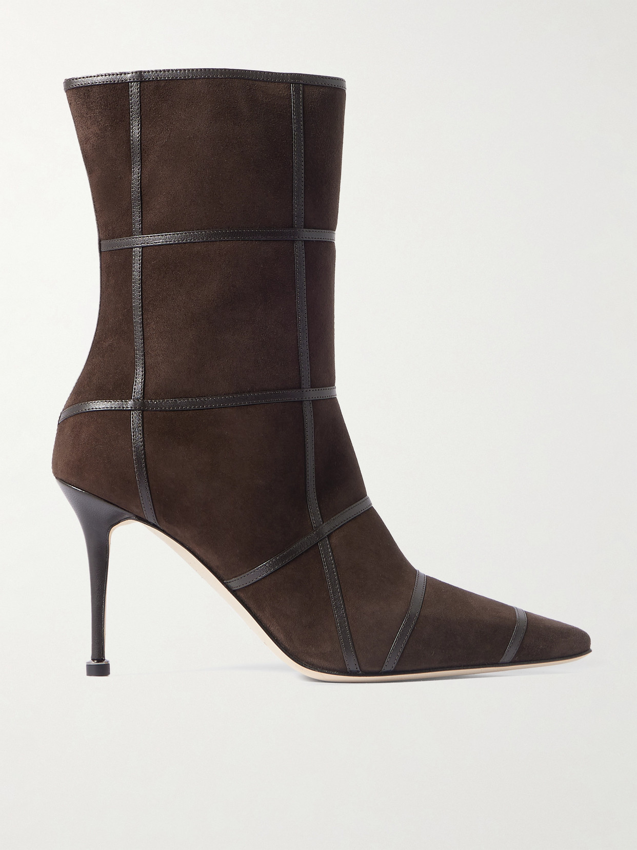 Manolo Blahnik Trulonapla 90 Leather-trimmed Suede Ankle Boots In Brown