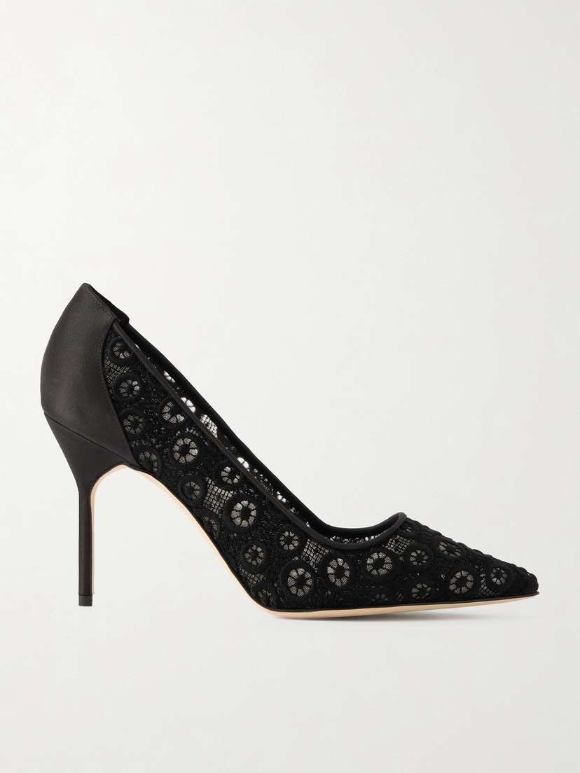 Manolo Blahnik Bb 90 Satin-trimmed Lace Pumps