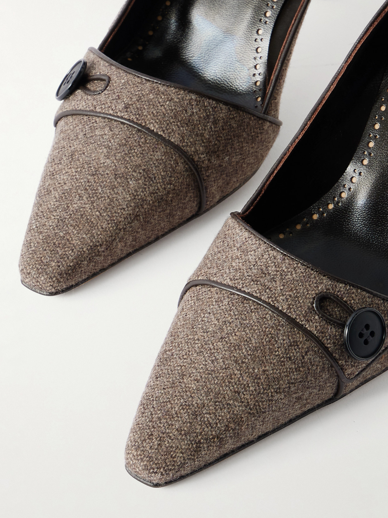 Manolo Blahnik Lulamae 70 Leather-trimmed Tweed Pumps In Brown