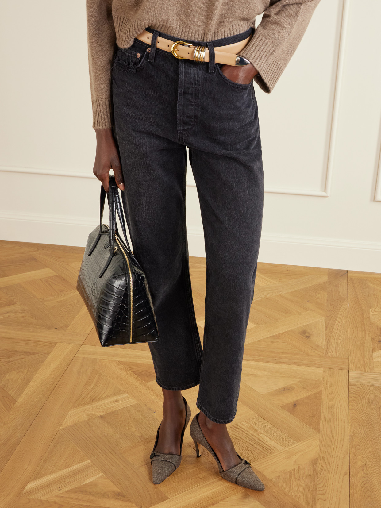 Manolo Blahnik Lulamae 70 Leather-trimmed Tweed Pumps In Brown