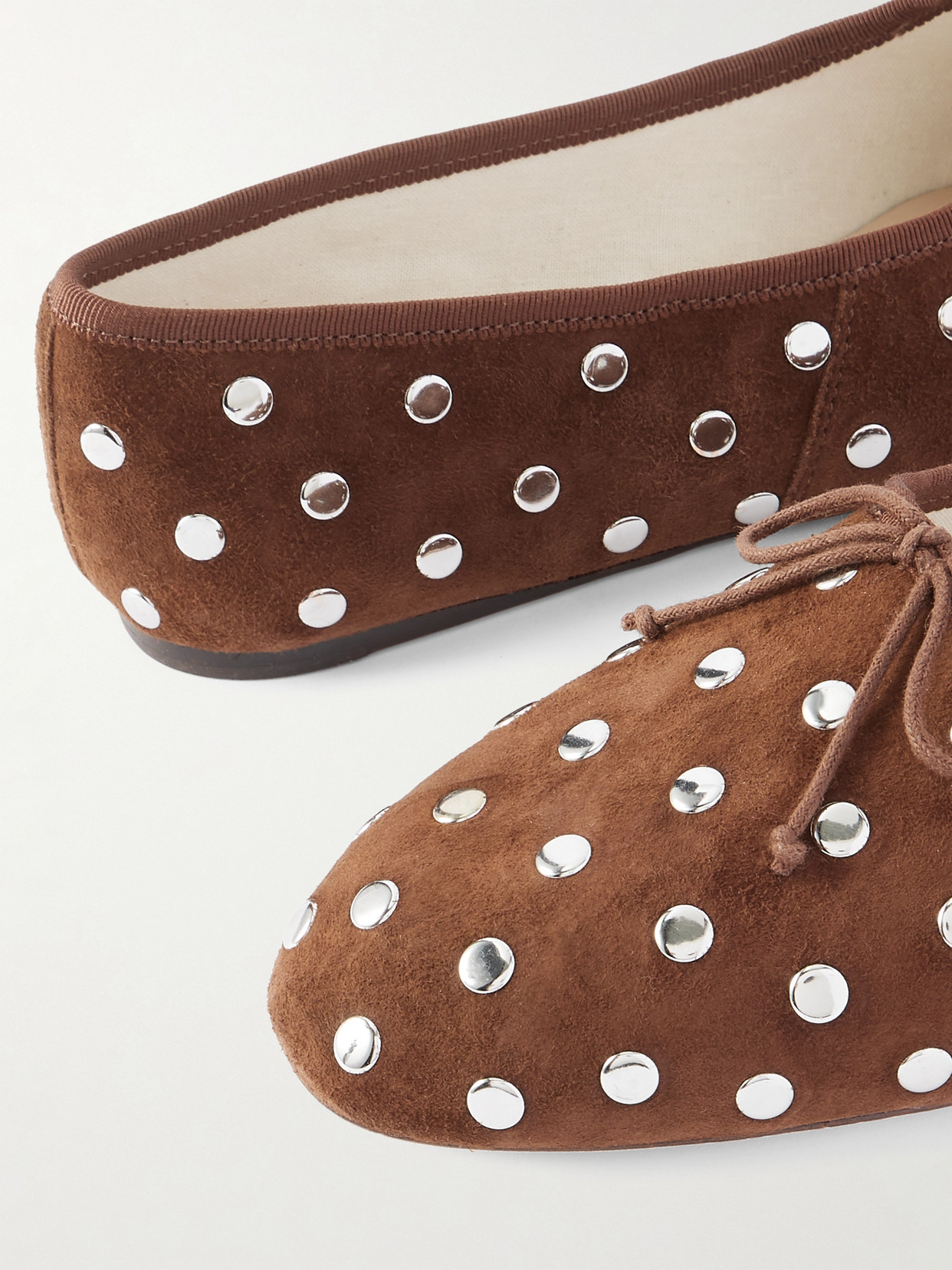 Loeffler Randall Landon Studded Suede Ballet Flats In Brown