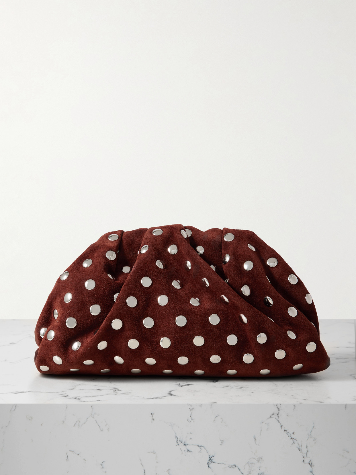 Loeffler Randall Bailey Leather-trimmed Studded Suede Clutch In Brown