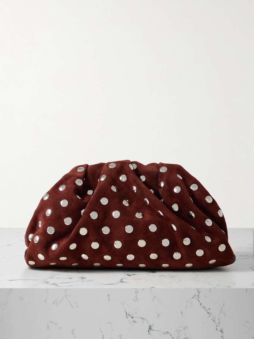 Loeffler Randall Bailey Leather-trimmed Studded Suede Clutch