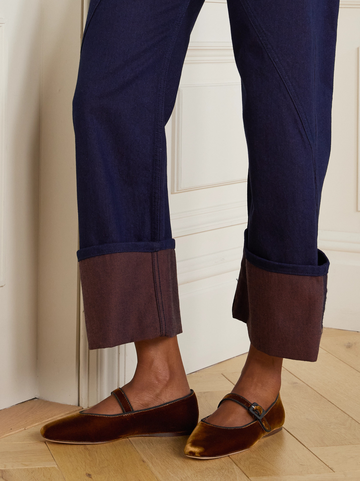 Loeffler Randall Ginger Grosgrain-trimmed Velvet Mary Jane Ballet Flats In Brown