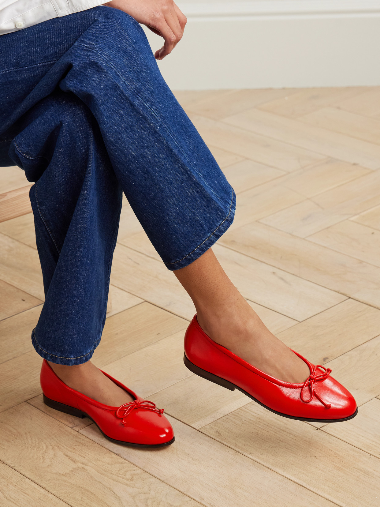 Loeffler Randall Noelle Bow-detailed Patent-leather Ballet Flats In Red