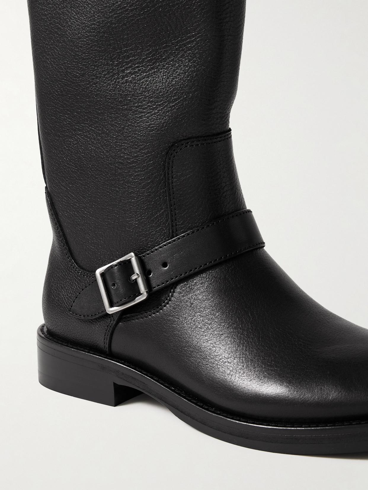 Simkhai Noah Buckled Full-grain Leather Knee Boots In Black