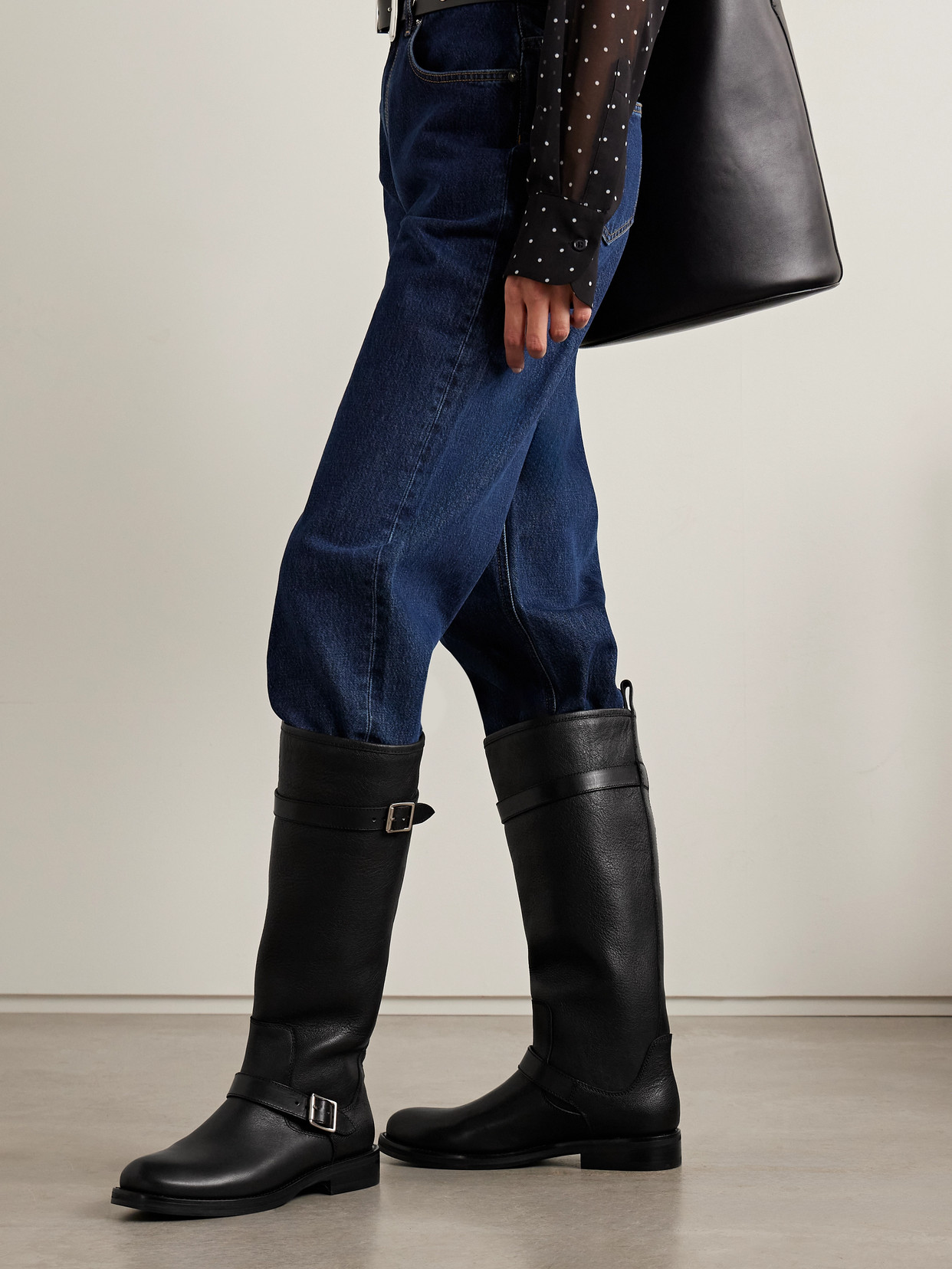 Simkhai Noah Buckled Full-grain Leather Knee Boots In Black