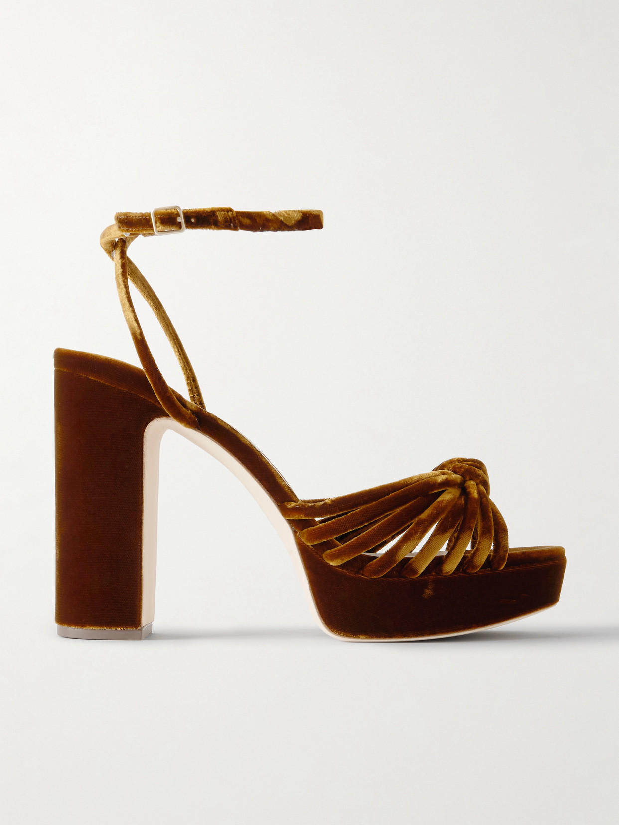 Loeffler Randall Rivka Knotted Velvet Platform Sandals In Brown