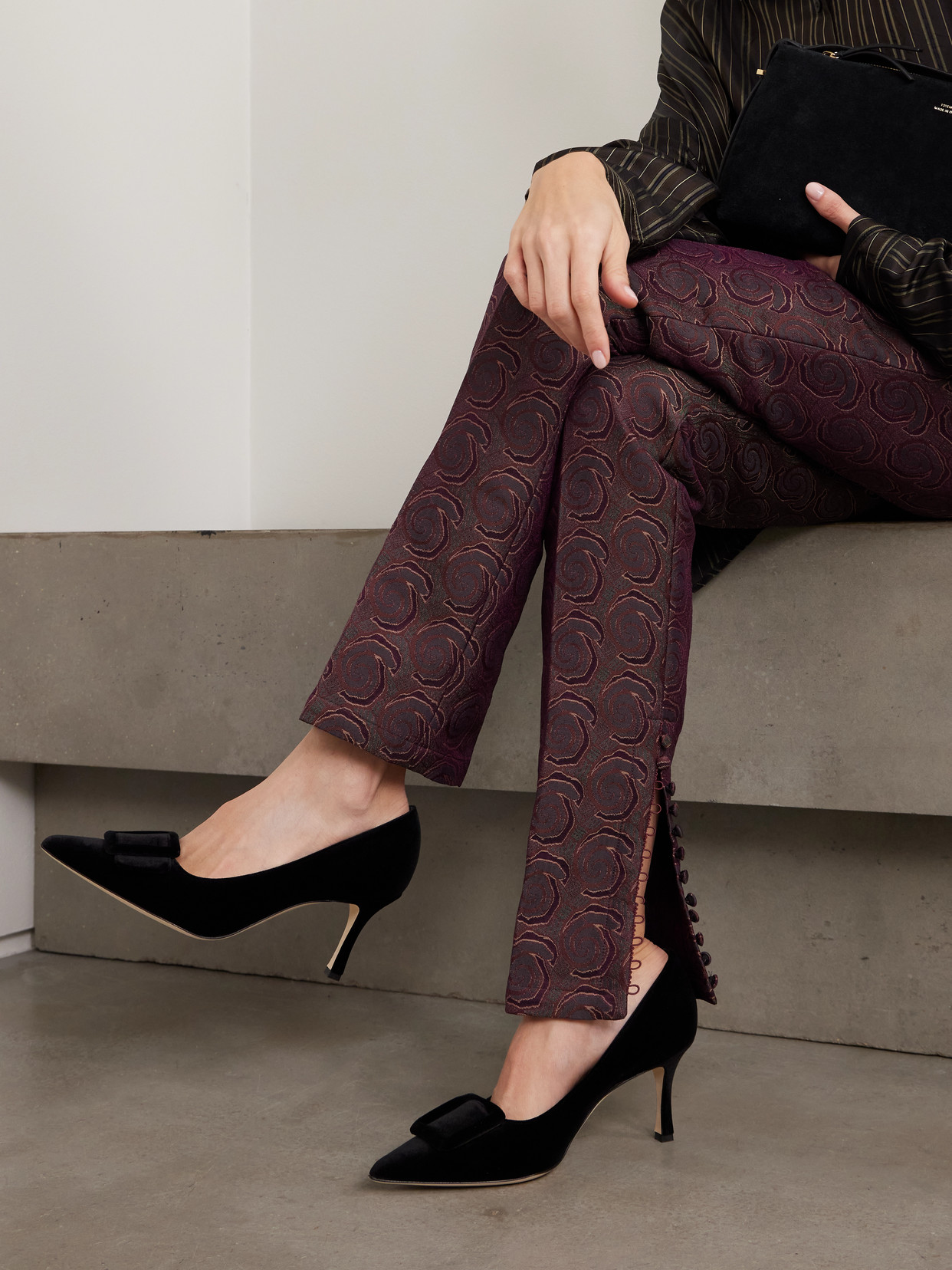 Maysale 70 Buckled Velvet Pumps