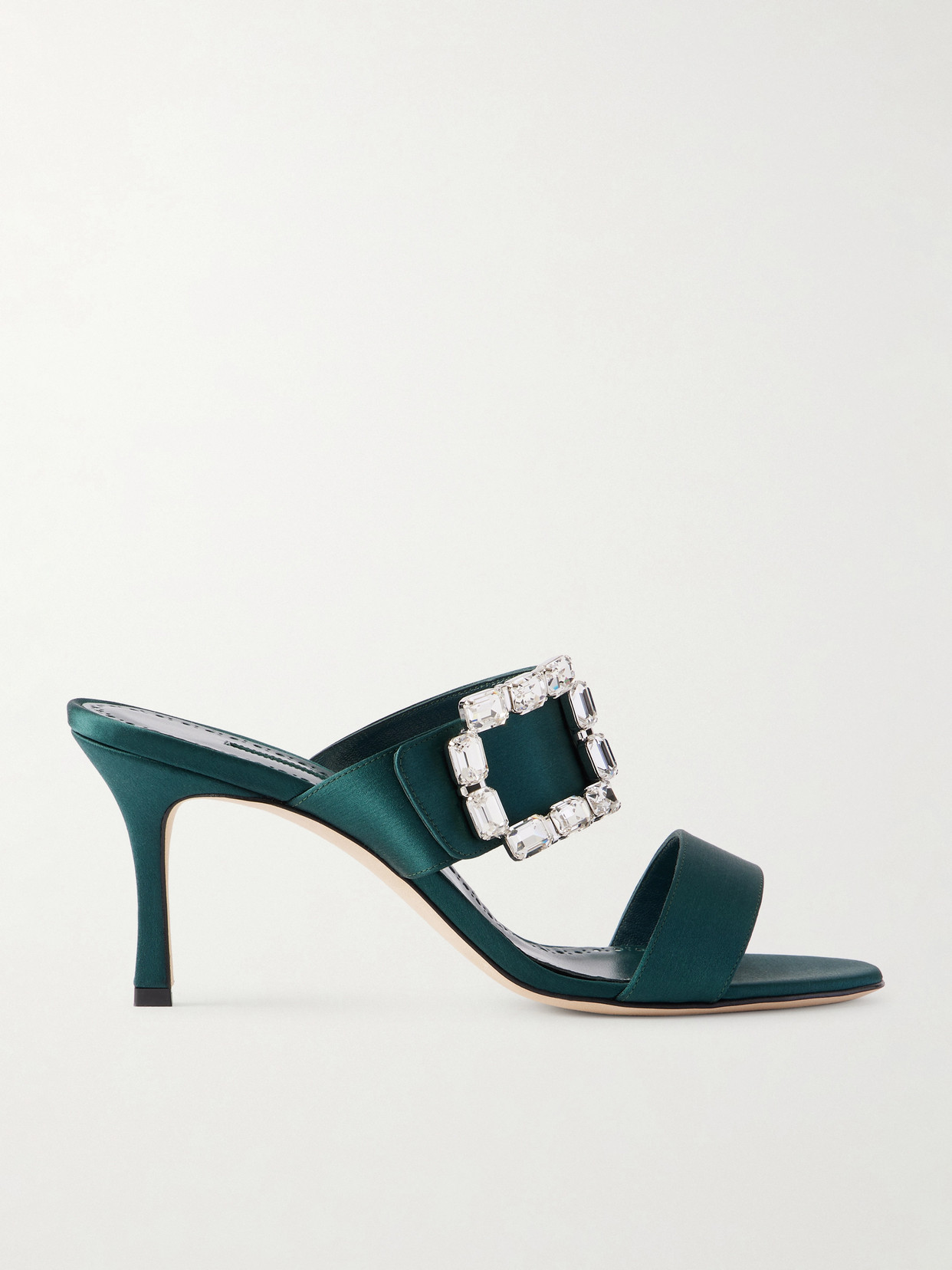 Manolo Blahnik Mayjousan 70 Crystal-embellished Satin Mules In Green