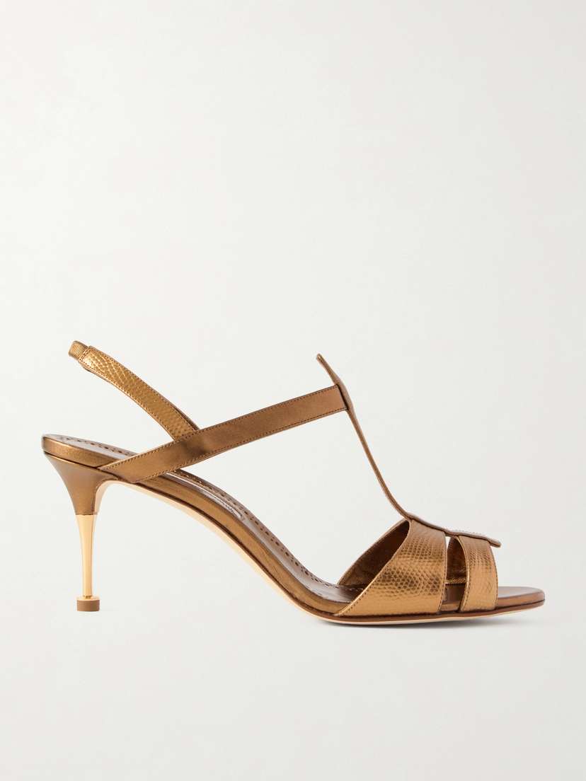 Manolo Blahnik Retaux 70 Lizard-effect Metallic-leather Sandals