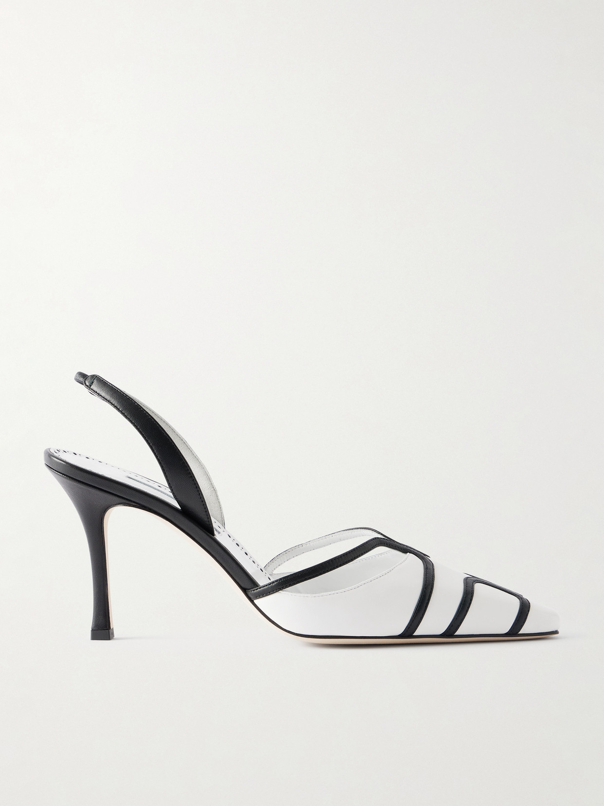 Manolo Blahnik Sarto 90 Two-tone Leather Slingback Pumps In White