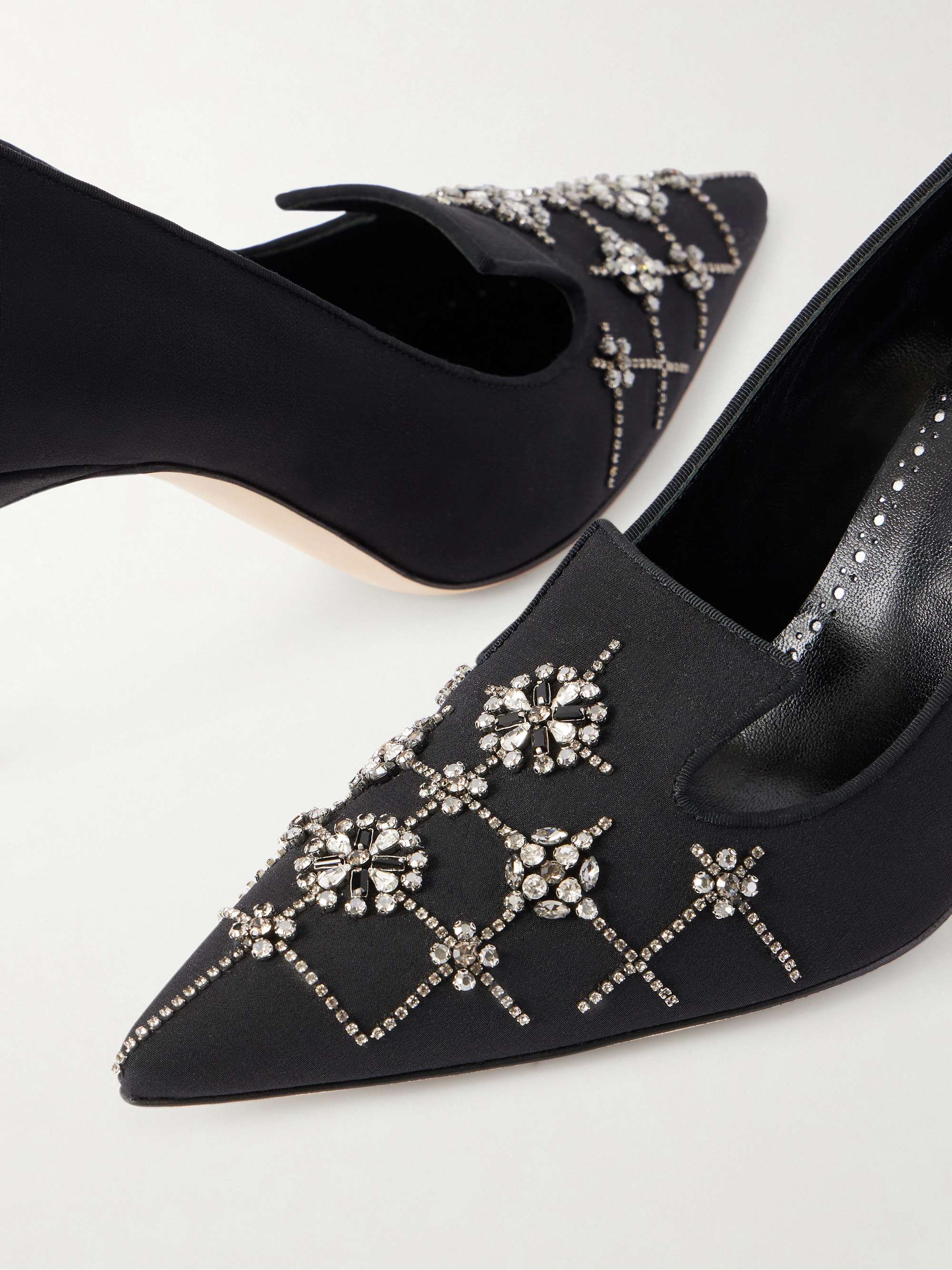 MANOLO BLAHNIK Ralypla 70 embellished crepe de chine pumps | NET-A