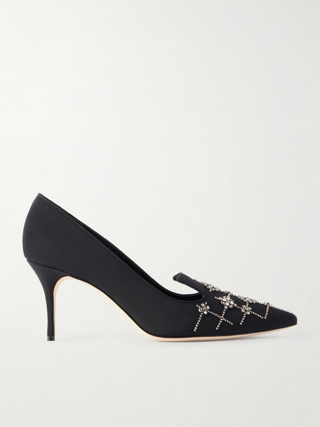 Manolo Blahnik Ralypla 70 Embellished Crepe De Chine Pumps In Black