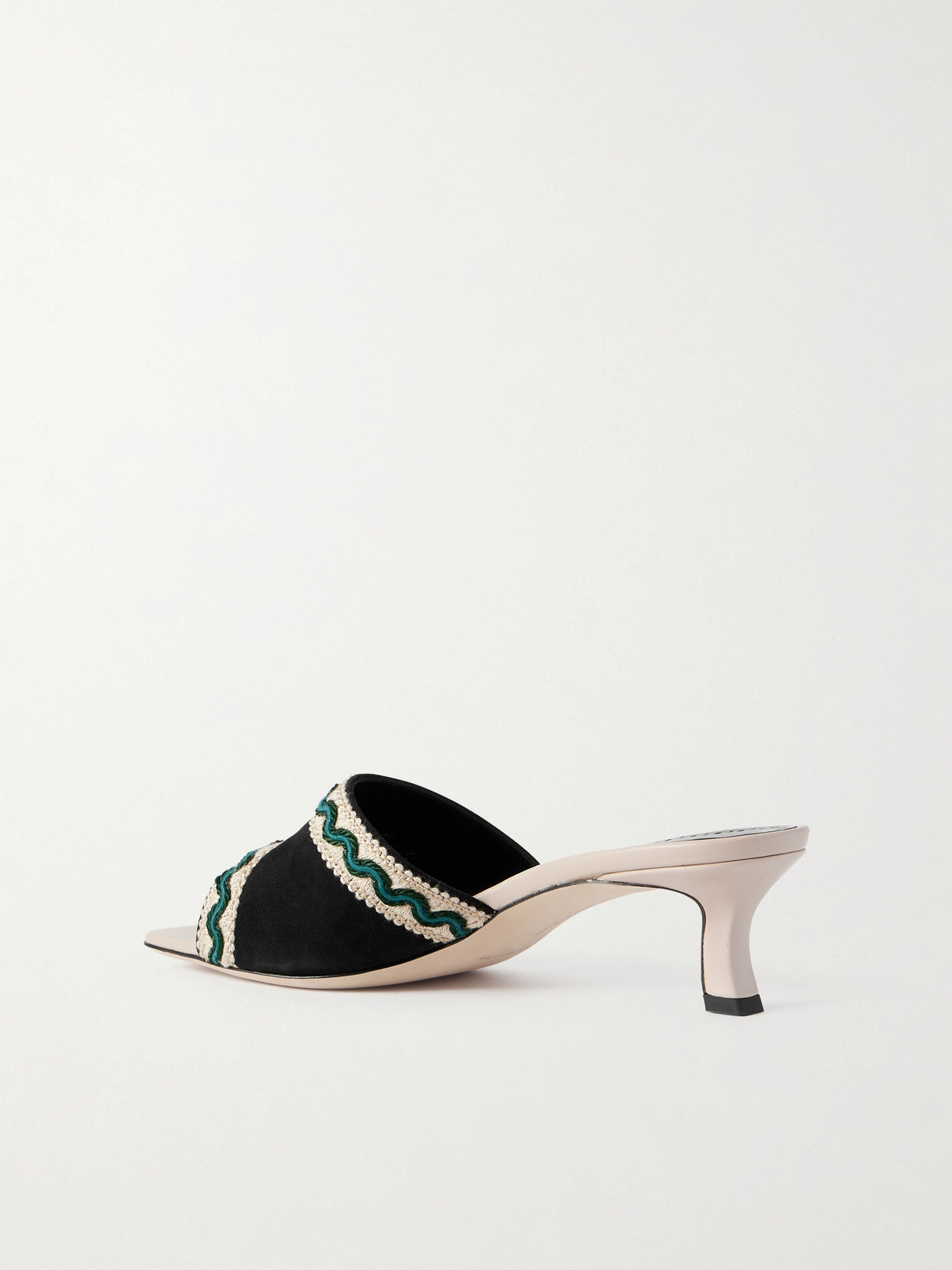 Manolo Blahnik Marebis 50 Embroidered Raffia-trimmed Suede Mules In Black