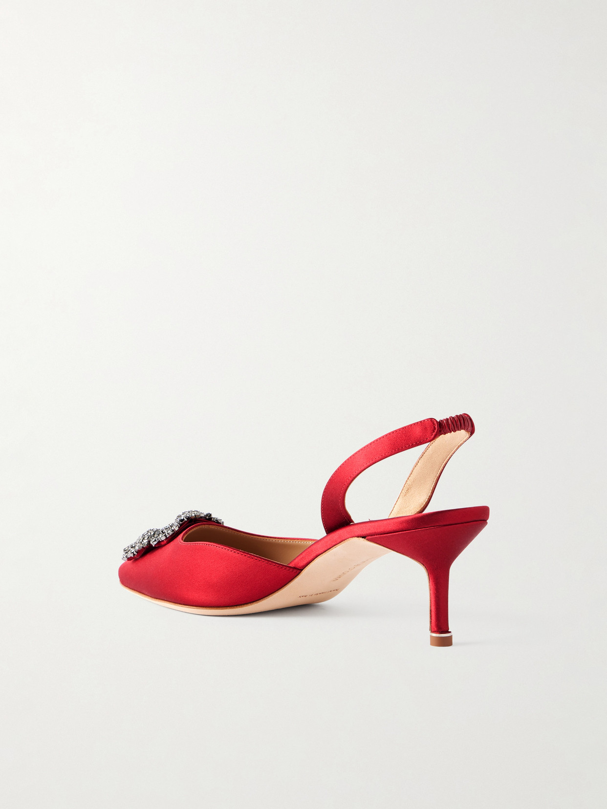 Manolo Blahnik Hangisli 50 Embellished Satin Slingback Pumps In Red