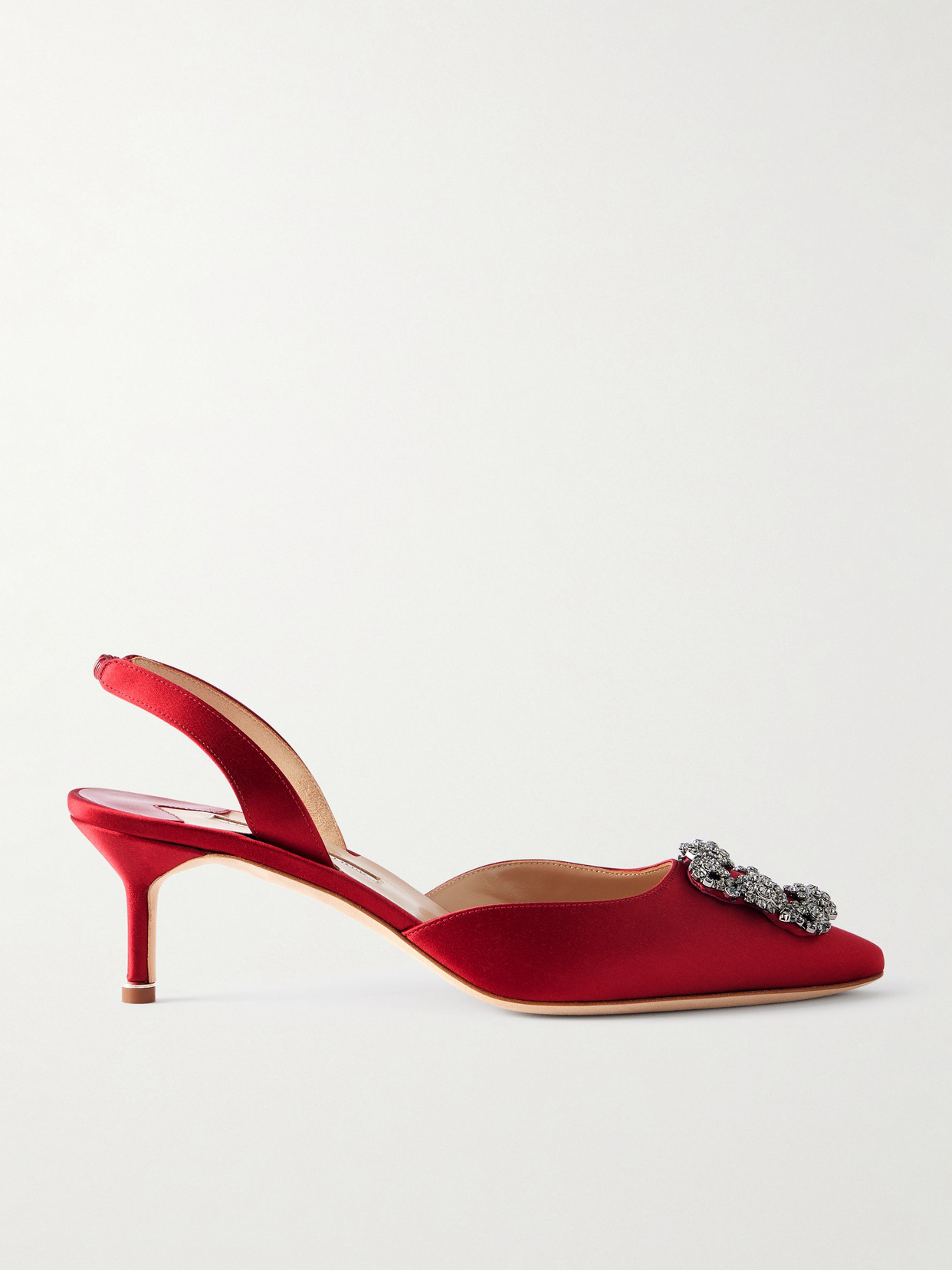 Manolo Blahnik Hangisli 50 Embellished Satin Slingback Pumps In Red