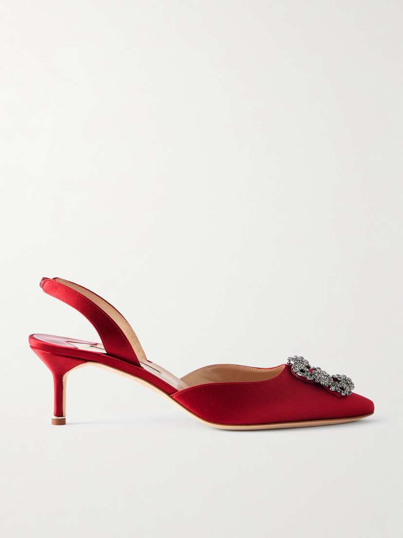 Manolo Blahnik Hangisli 50 Embellished Satin Slingback Pumps