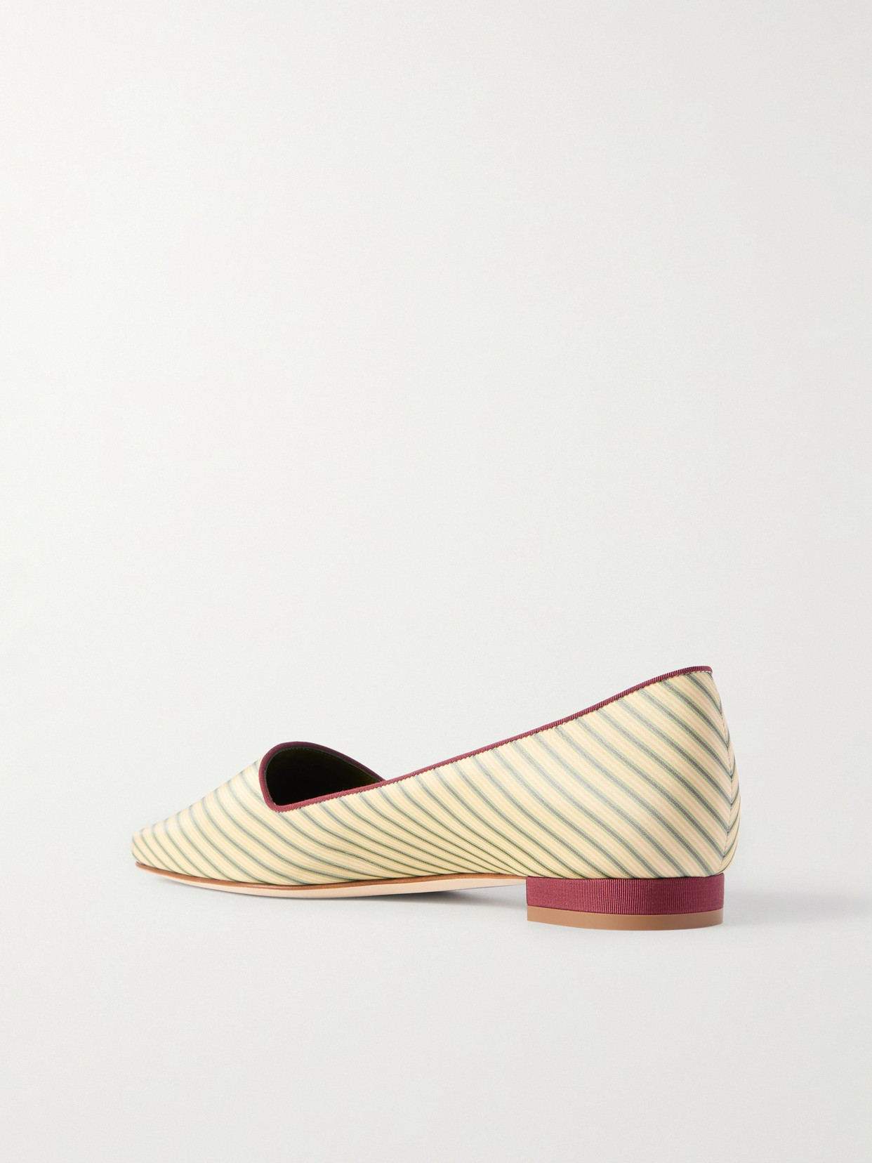 Manolo Blahnik Fontenai Grosgrain-trimmed Striped Satin Flats In Yellow