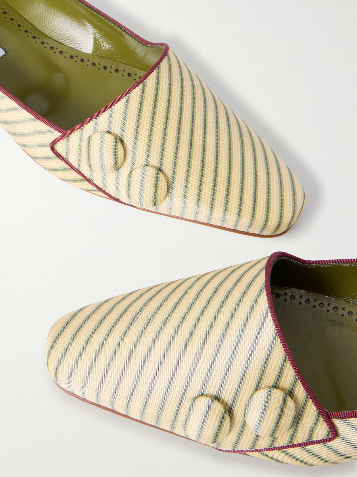 Manolo Blahnik Fontenai Grosgrain-trimmed Striped Satin Flats In Yellow