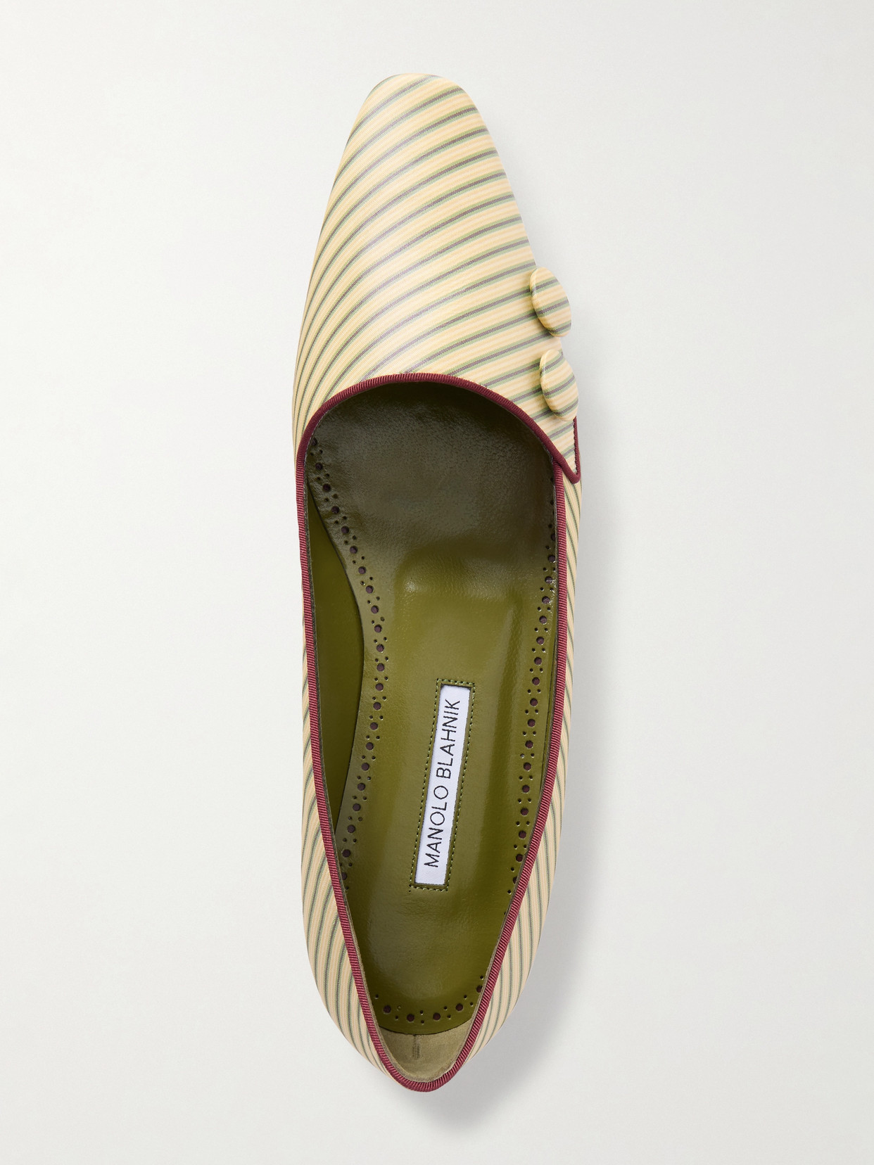 Manolo Blahnik Fontenai Grosgrain-trimmed Striped Satin Flats In Yellow