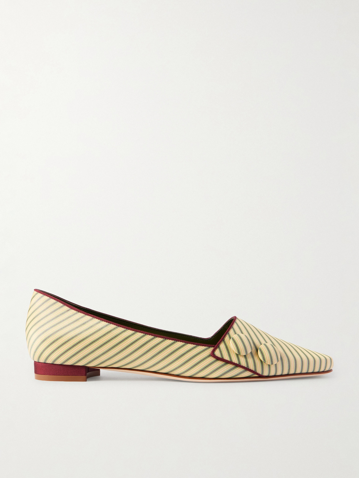 Manolo Blahnik Fontenai Grosgrain-trimmed Striped Satin Flats In Yellow