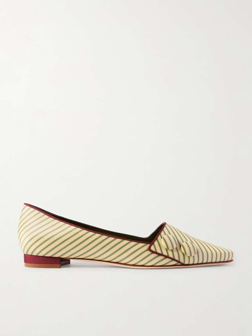 Manolo Blahnik Fontenai Grosgrain-trimmed Striped Satin Flats