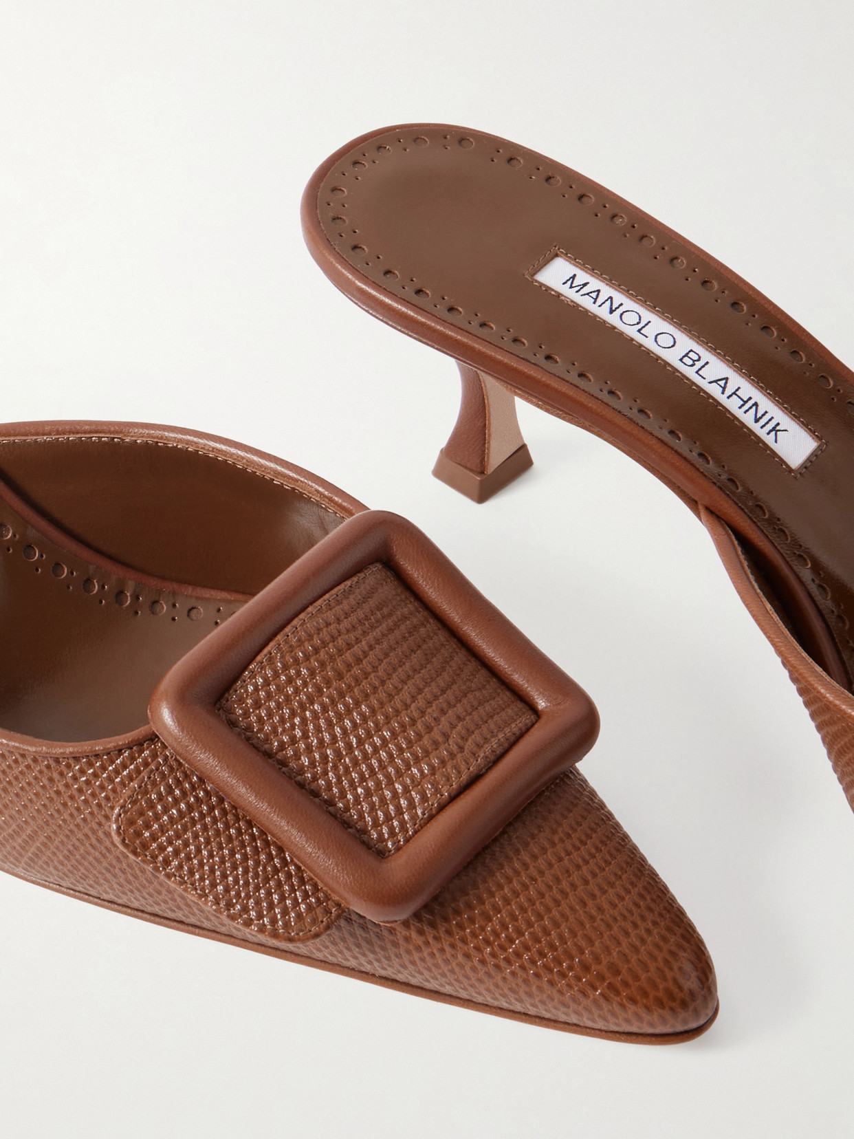 Manolo Blahnik Maysalebi 50 Lizard-effect Leather Mules In Brown