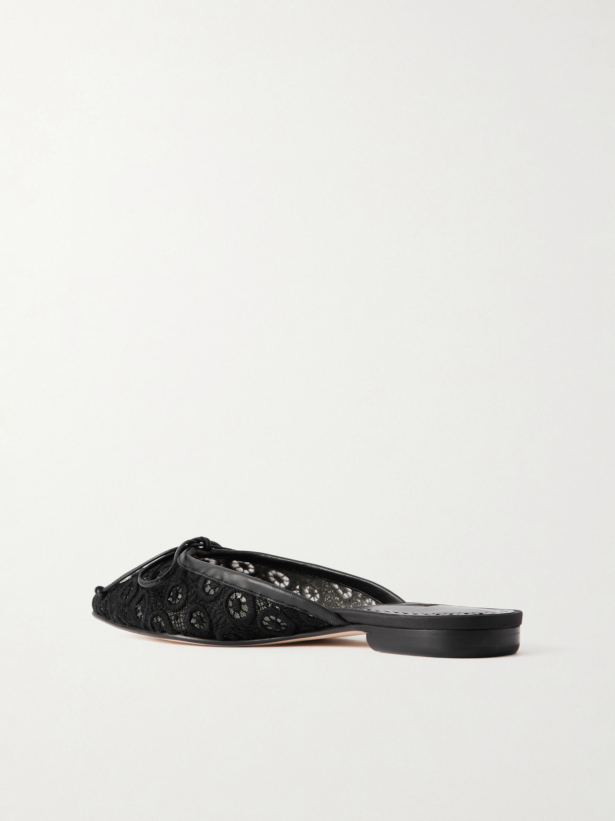 Ballerimu Bow-Detailed Leather-Trimmed Lace Flats