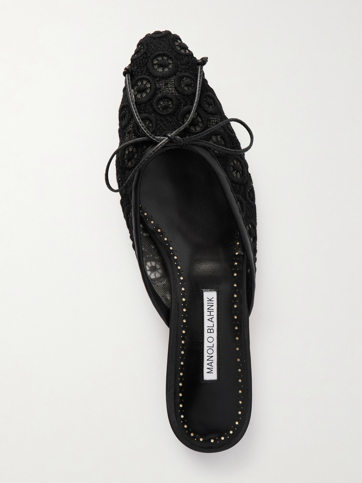 Ballerimu Bow-Detailed Leather-Trimmed Lace Flats