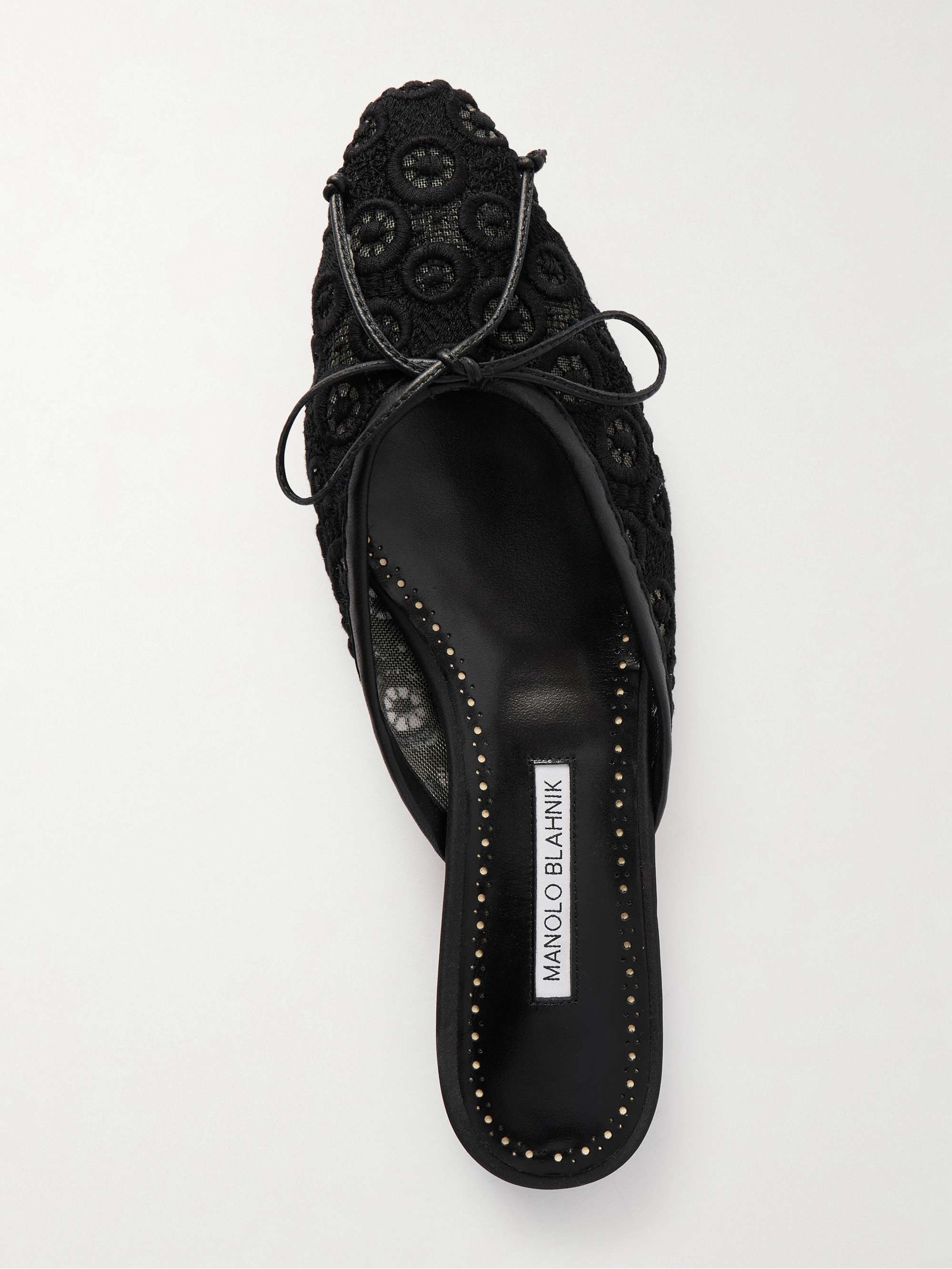 MANOLO BLAHNIK Ballerimu bow-detailed leather-trimmed lace flats