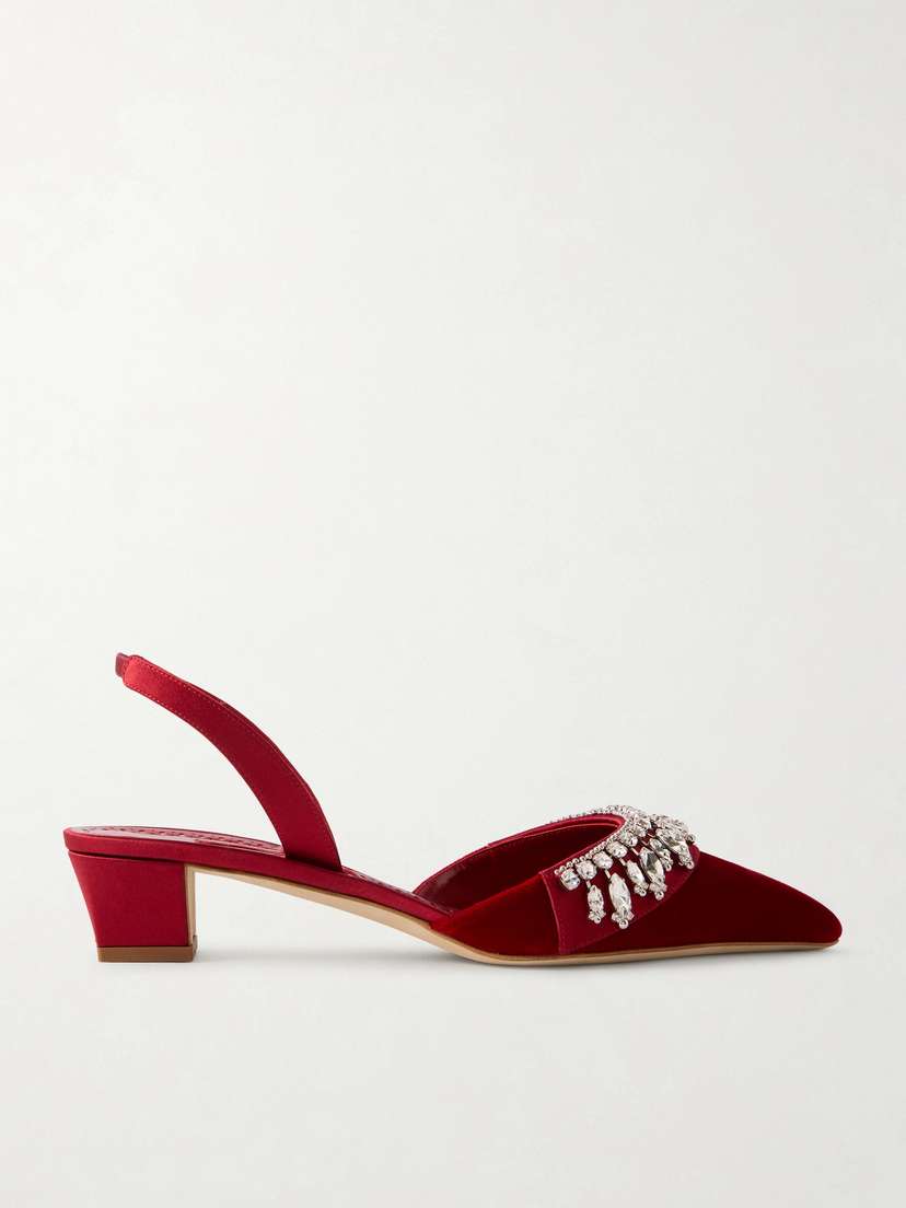 Manolo Blahnik Bequila 30 Embellished Velvet Slingback Pumps