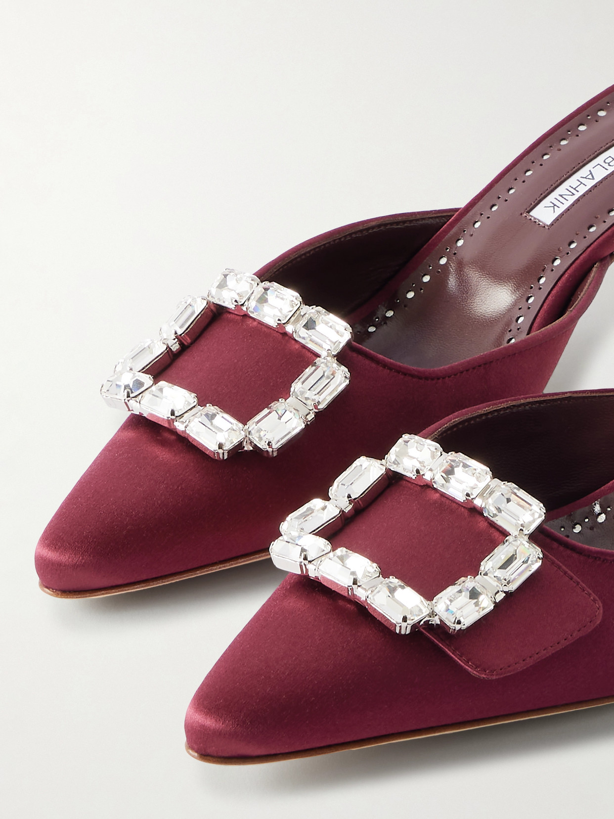 Manolo Blahnik Mayjou 50 Crystal-embellished Satin Mules In Red