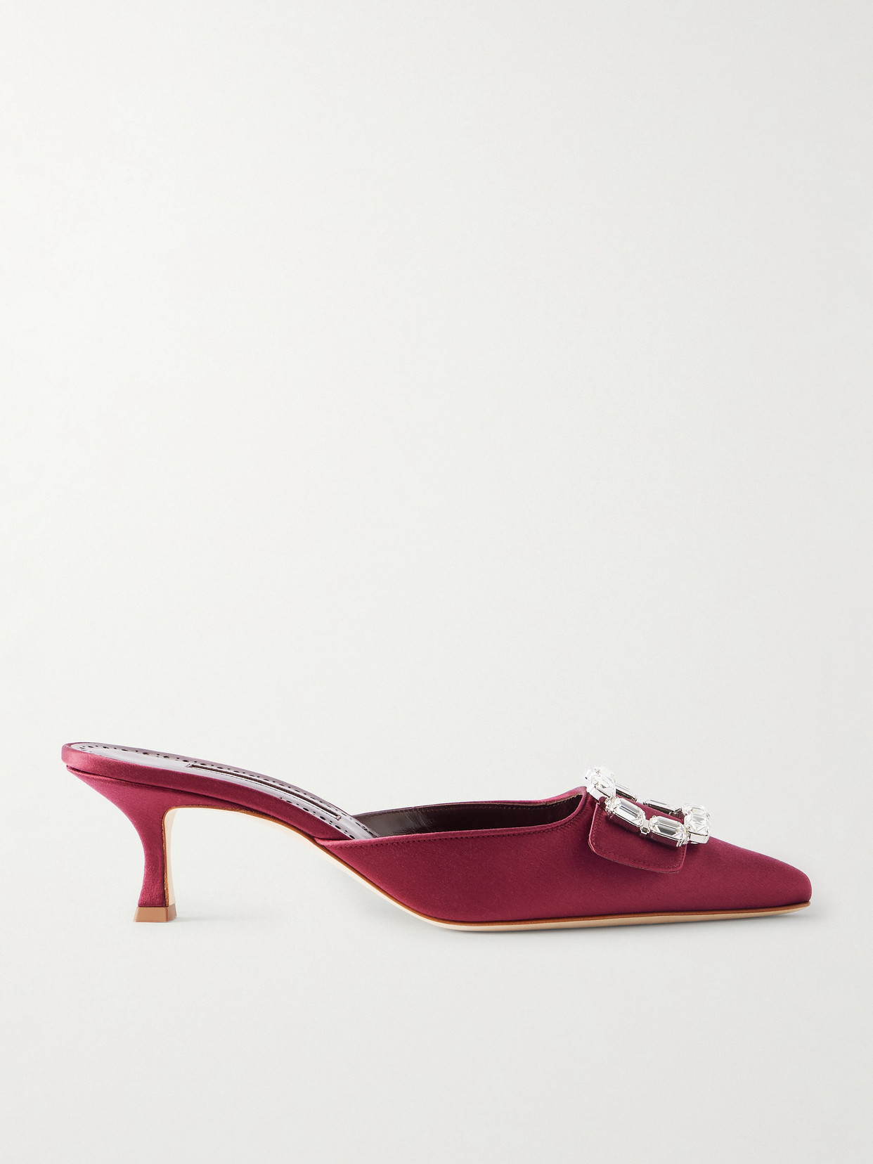Manolo Blahnik Mayjou 50 Crystal-embellished Satin Mules In Burgundy
