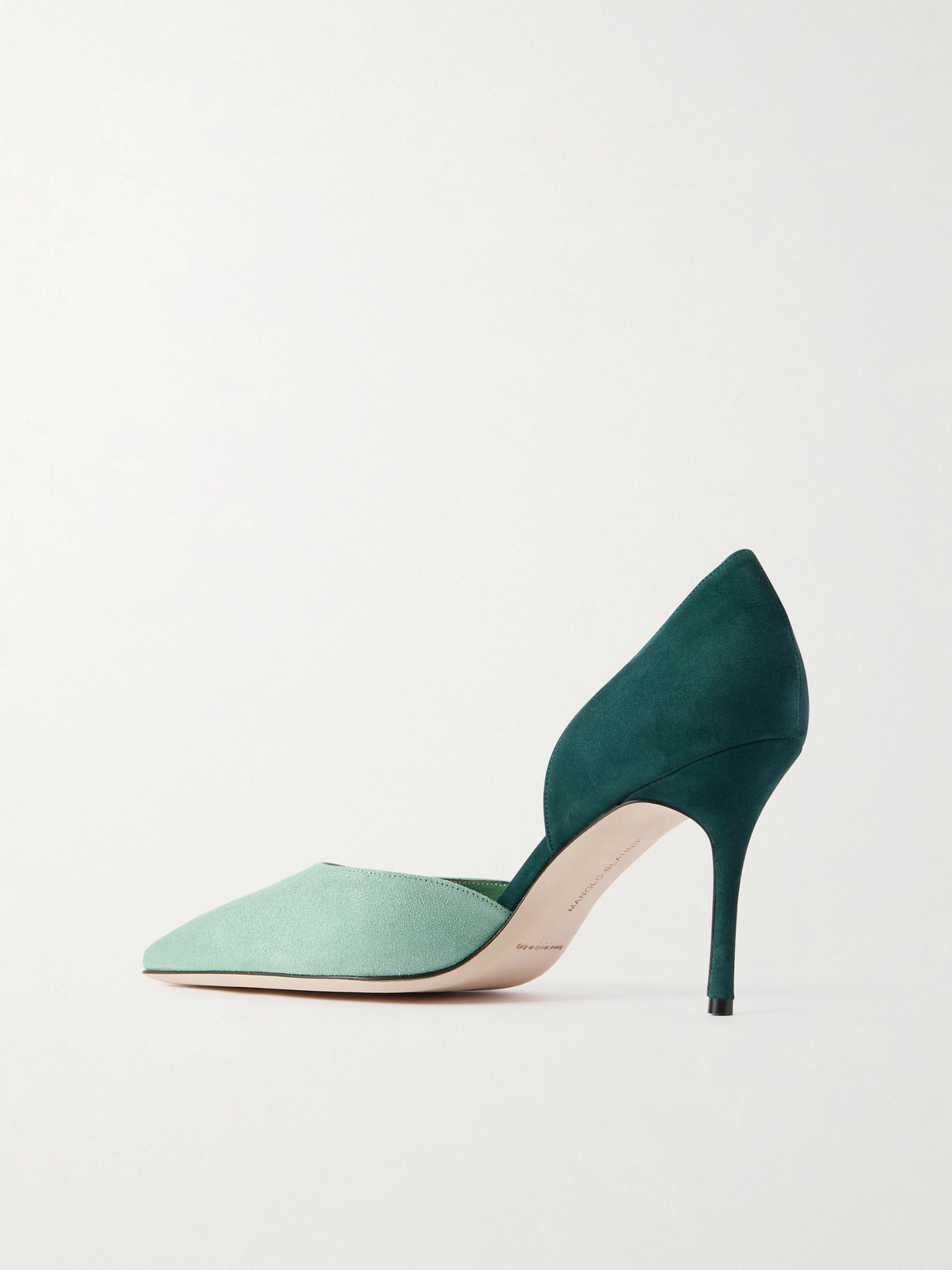 Manolo Blahnik Taylerbinu 90 Two-tone Suede Pumps In Green
