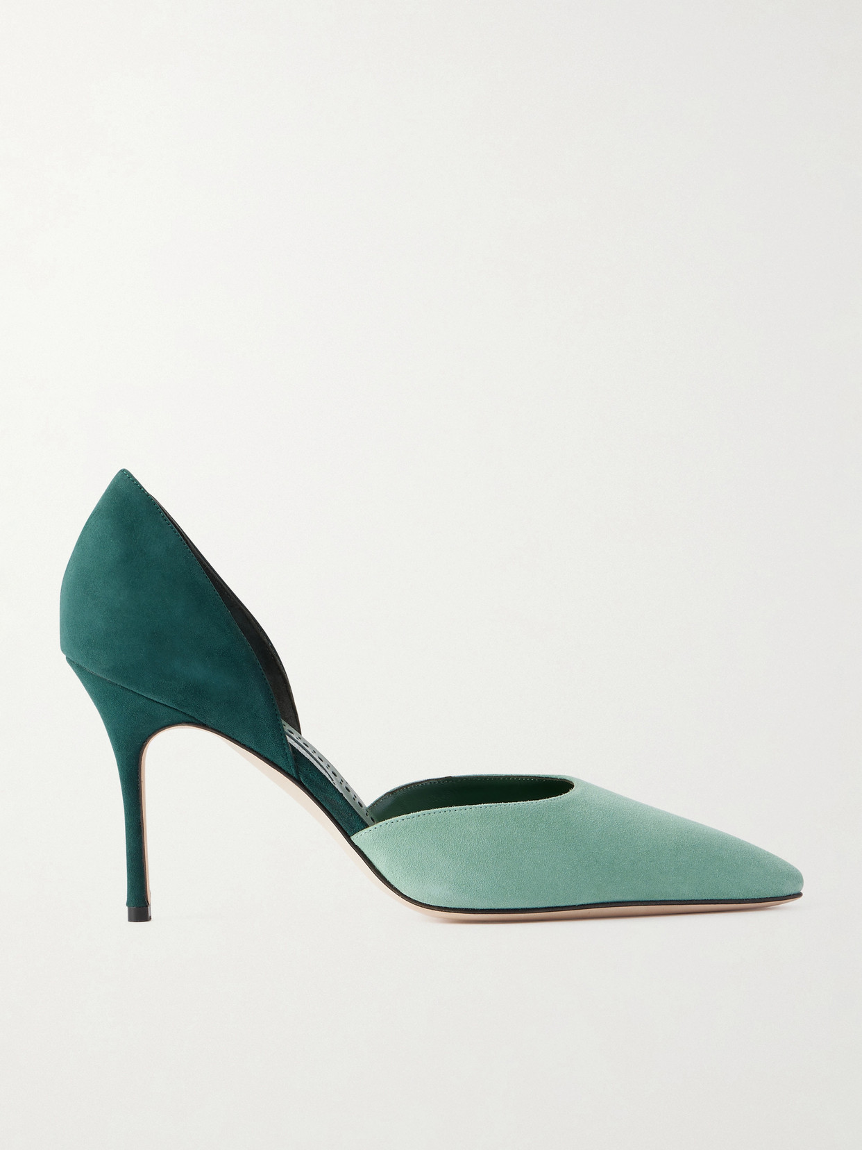 Manolo Blahnik Taylerbinu 90 Two-tone Suede Pumps In Green