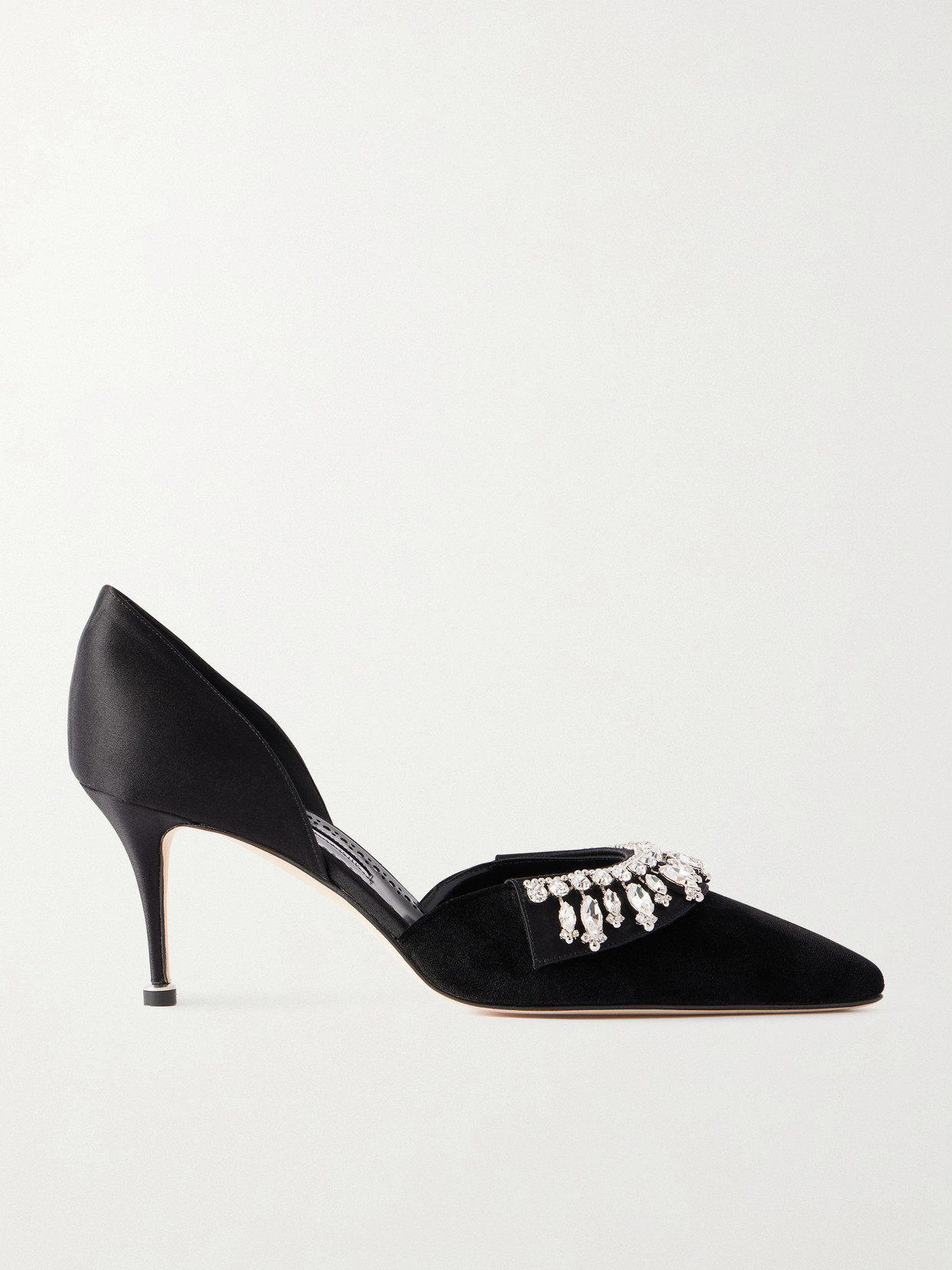 Manolo Blahnik Tulidor 70 Crystal-embellished Velvet Pumps In Black