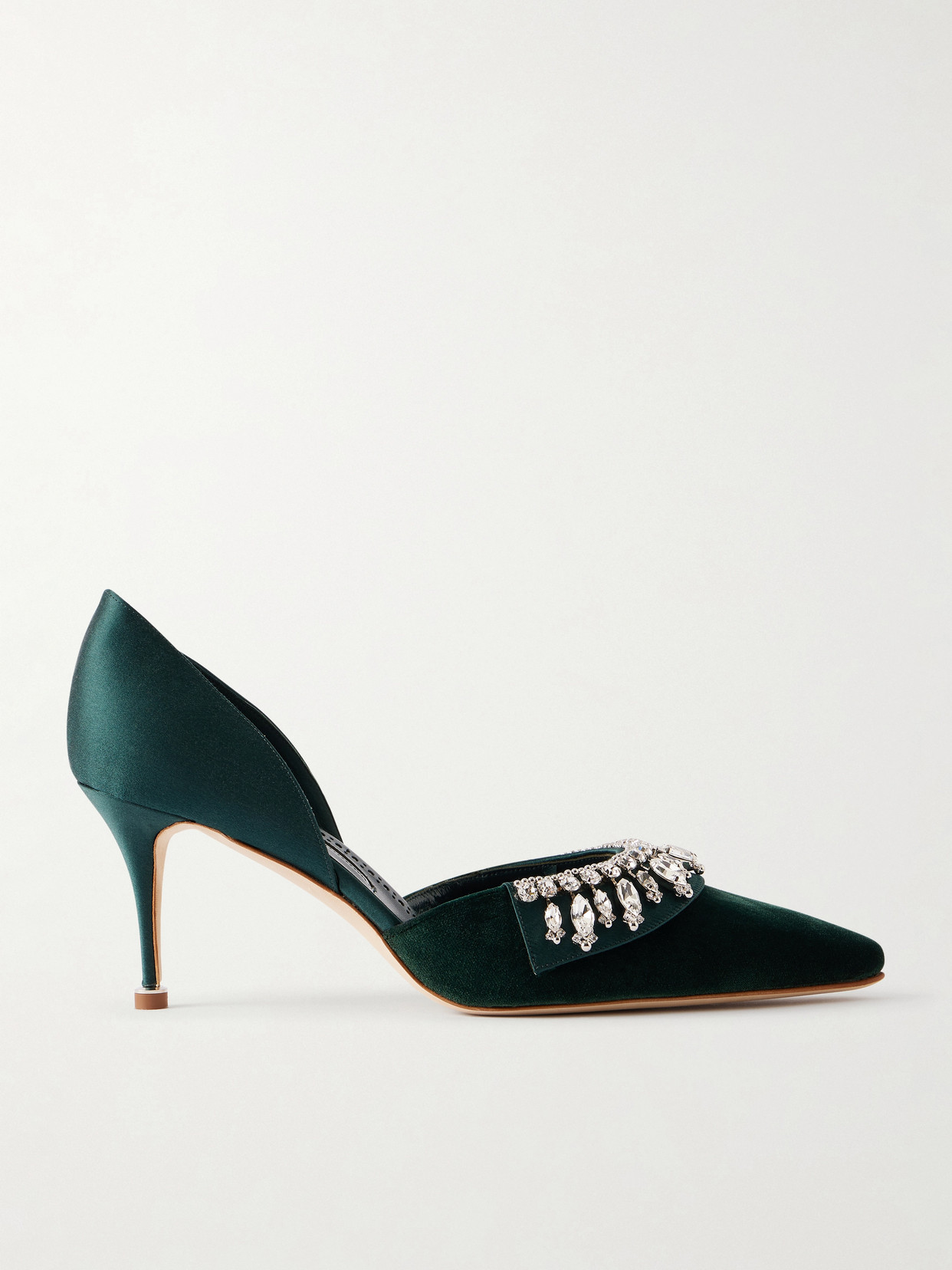 Manolo Blahnik Tulidor 70 Crystal-embellished Velvet Pumps In Green