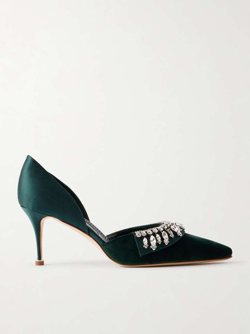 Manolo Blahnik Tulidor 70 Crystal-embellished Velvet Pumps