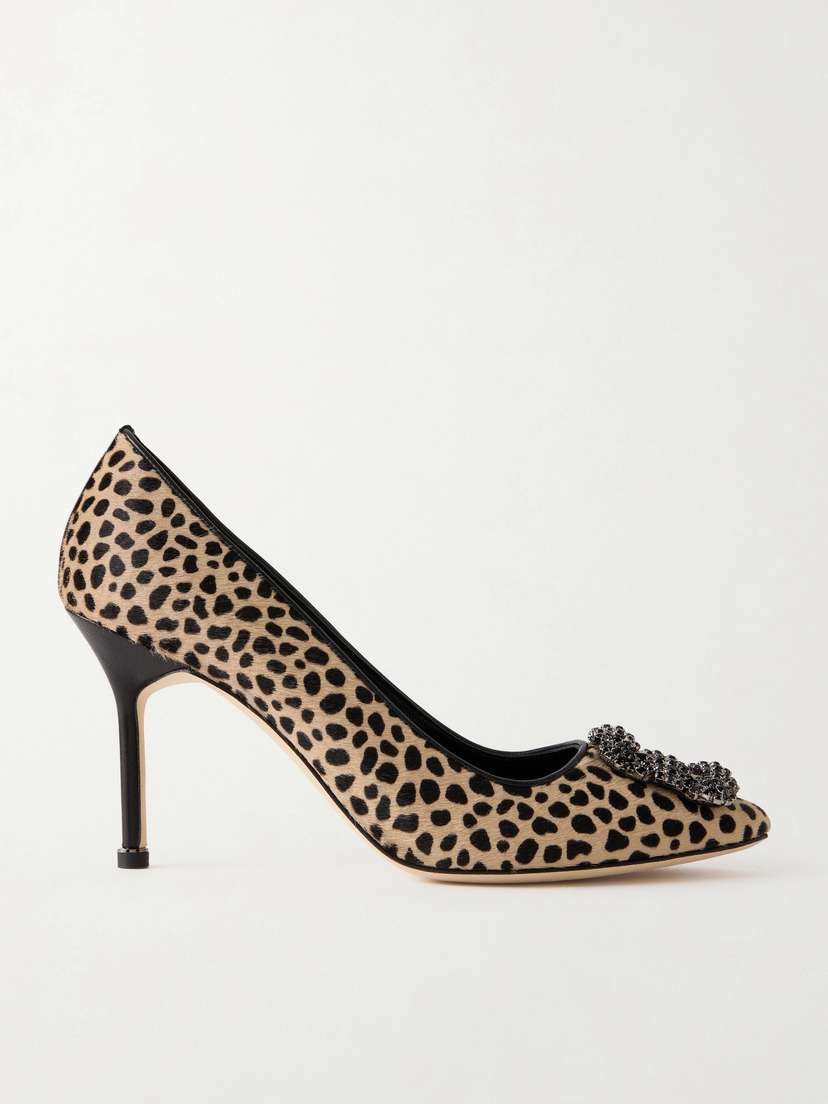 Manolo Blahnik Hangisi 90 Embellished Leopard-print Calf Hair Pumps