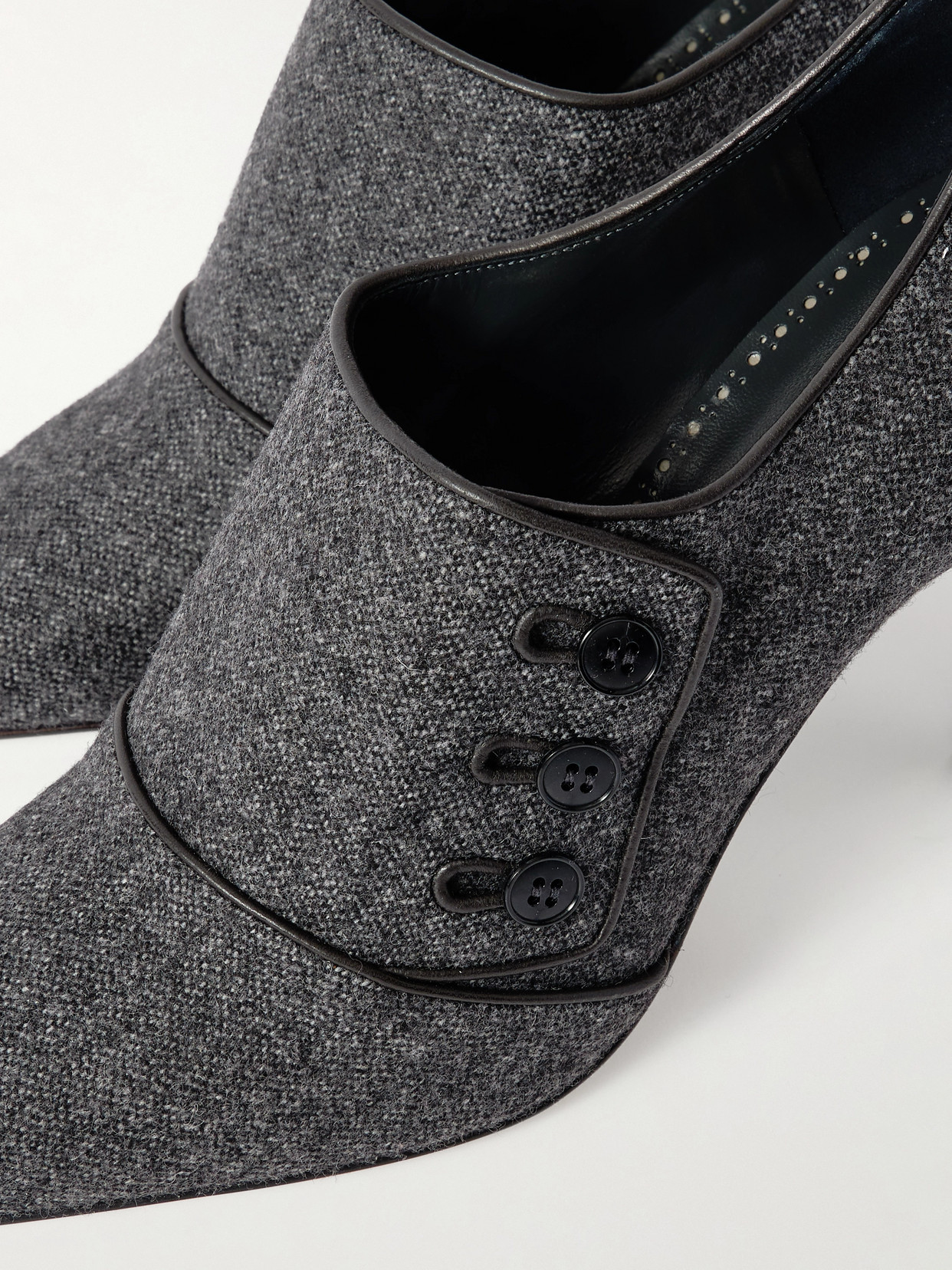 Manolo Blahnik Perluja 90 Leather-trimmed Tweed Pumps In Gray