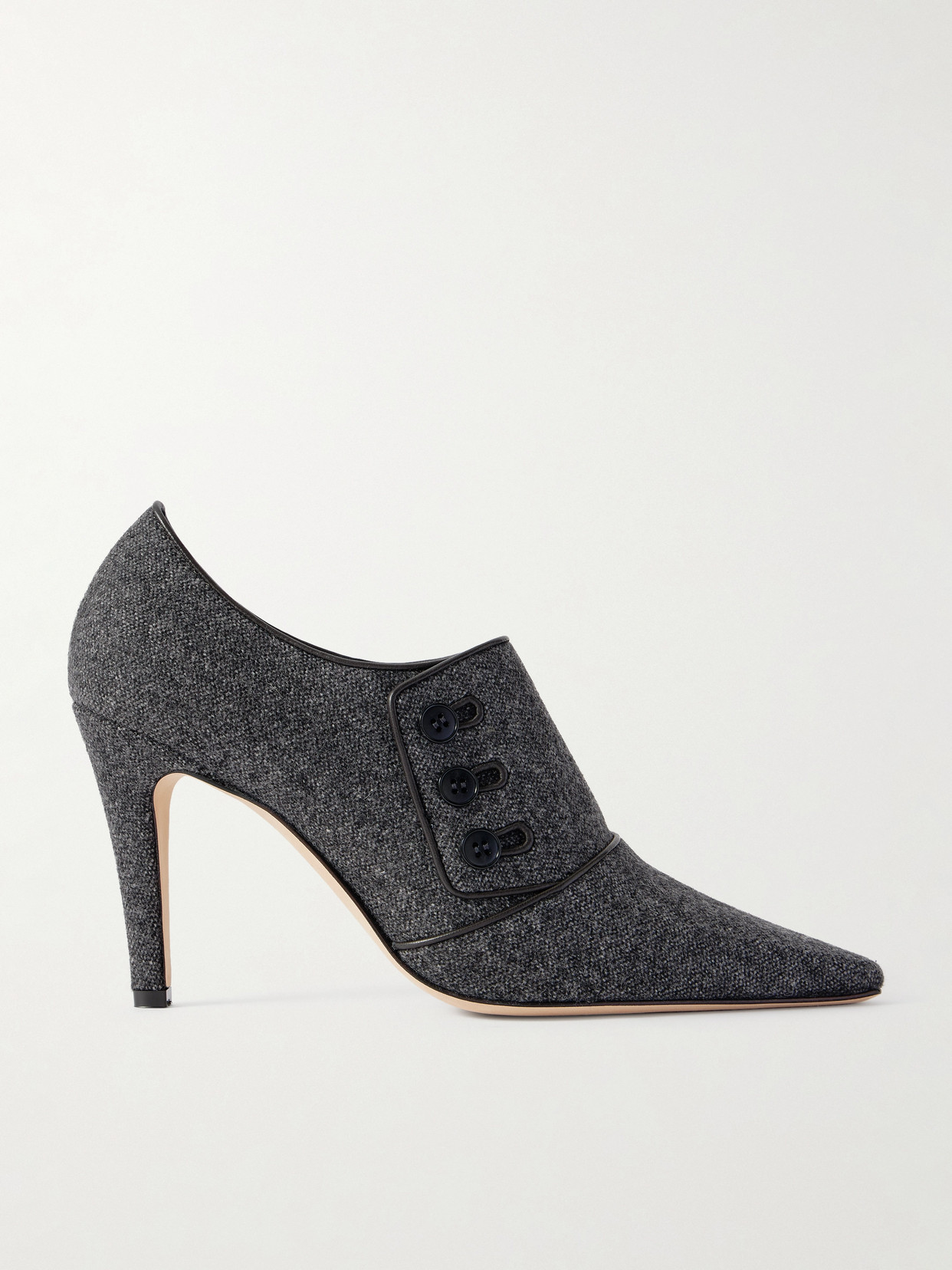 Manolo Blahnik Perluja 90 Leather-trimmed Tweed Pumps In Gray