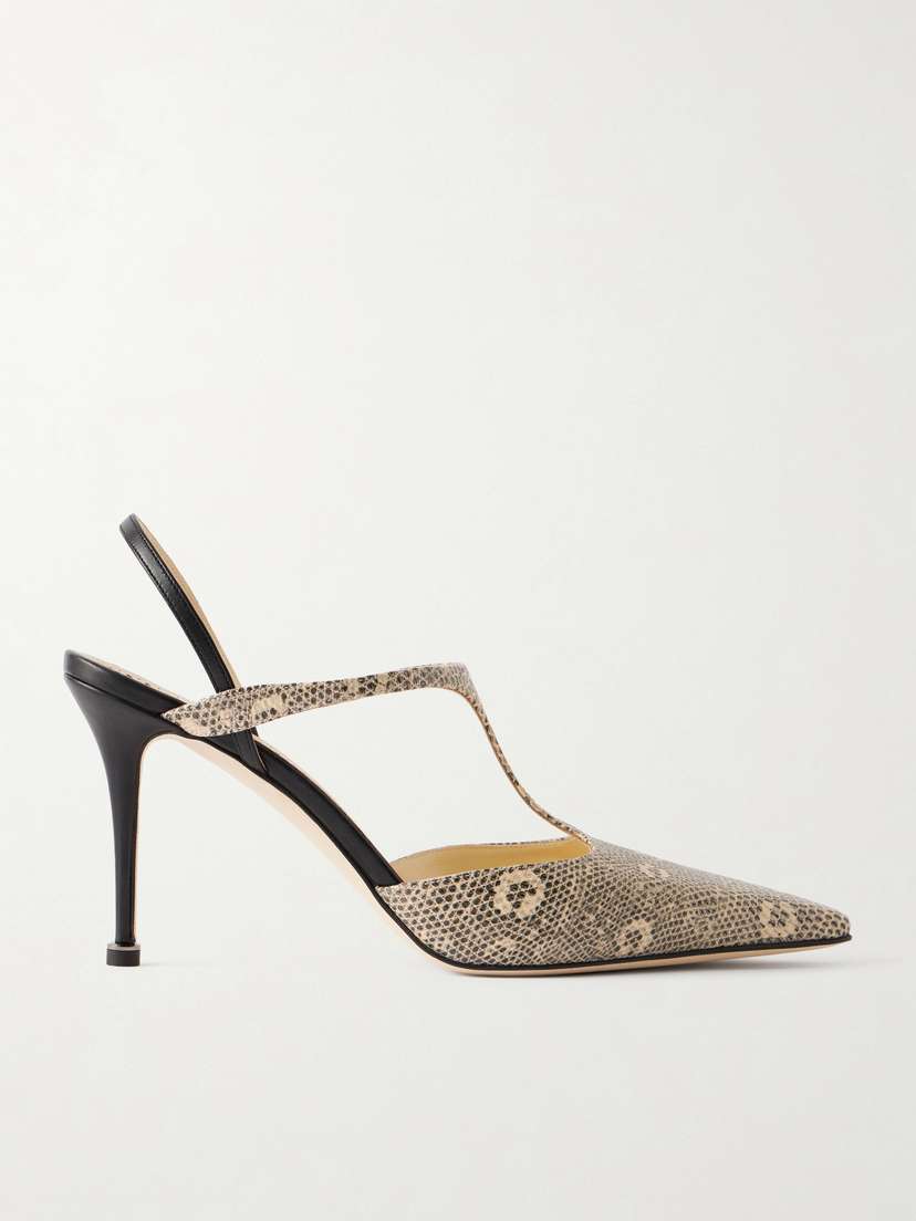 Manolo Blahnik Titon 90 Lizard-effect Leather Slingback Pumps