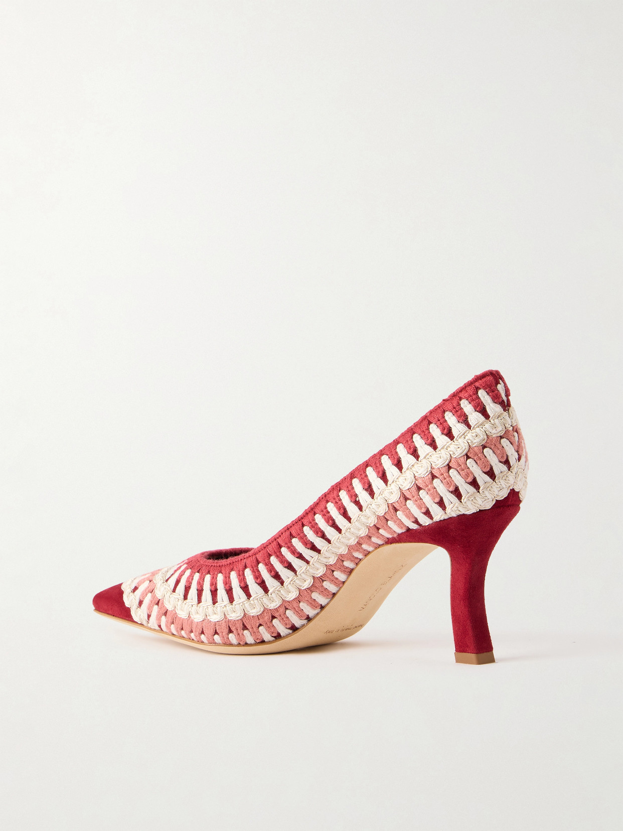Ombohi 70 Raffia-Trimmed Crocheted Pumps