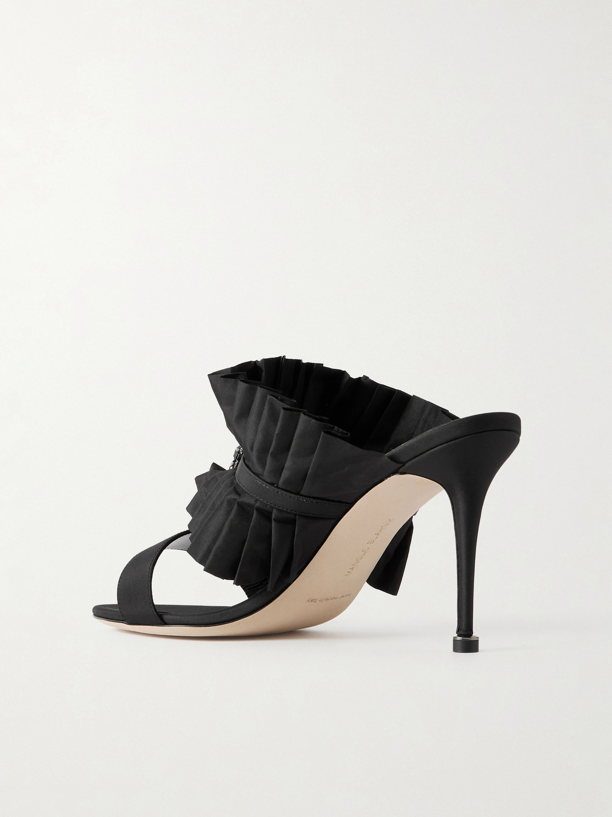 Manolo Blahnik Danteuil 90 Embellished Pleated Silk Mules In Black