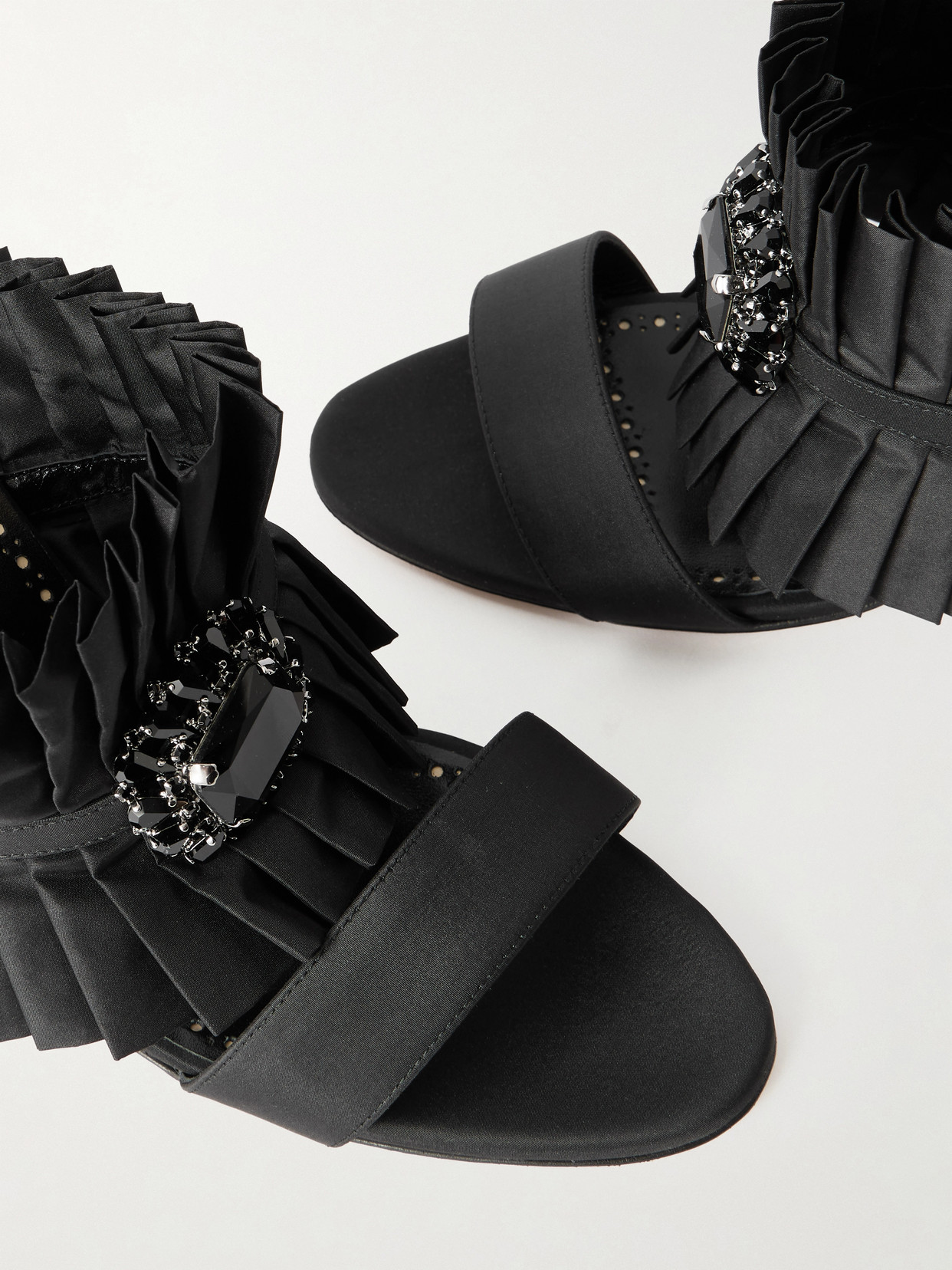 Manolo Blahnik Danteuil 90 Embellished Pleated Silk Mules In Black