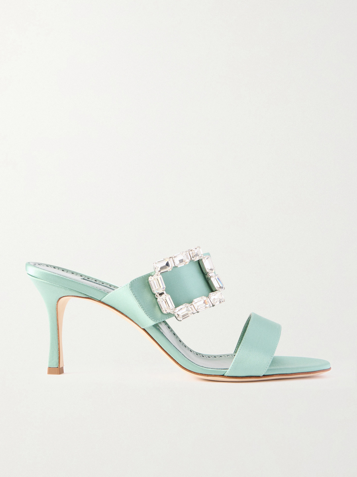 Manolo Blahnik Mayjousan 70 Crystal-embellished Satin Mules In Green