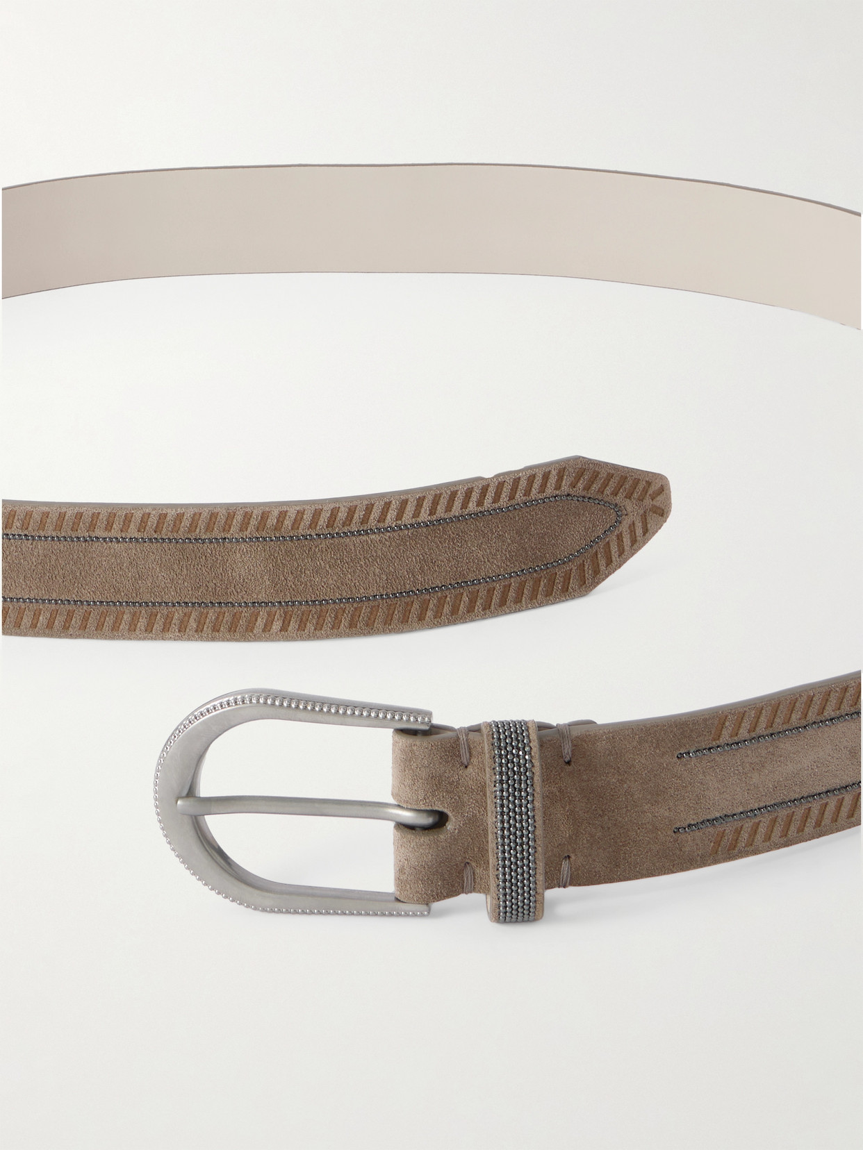 Brunello Cucinelli Embellished Suede Belt In Gray